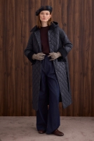 Long Quilted Coat Navy Blue 