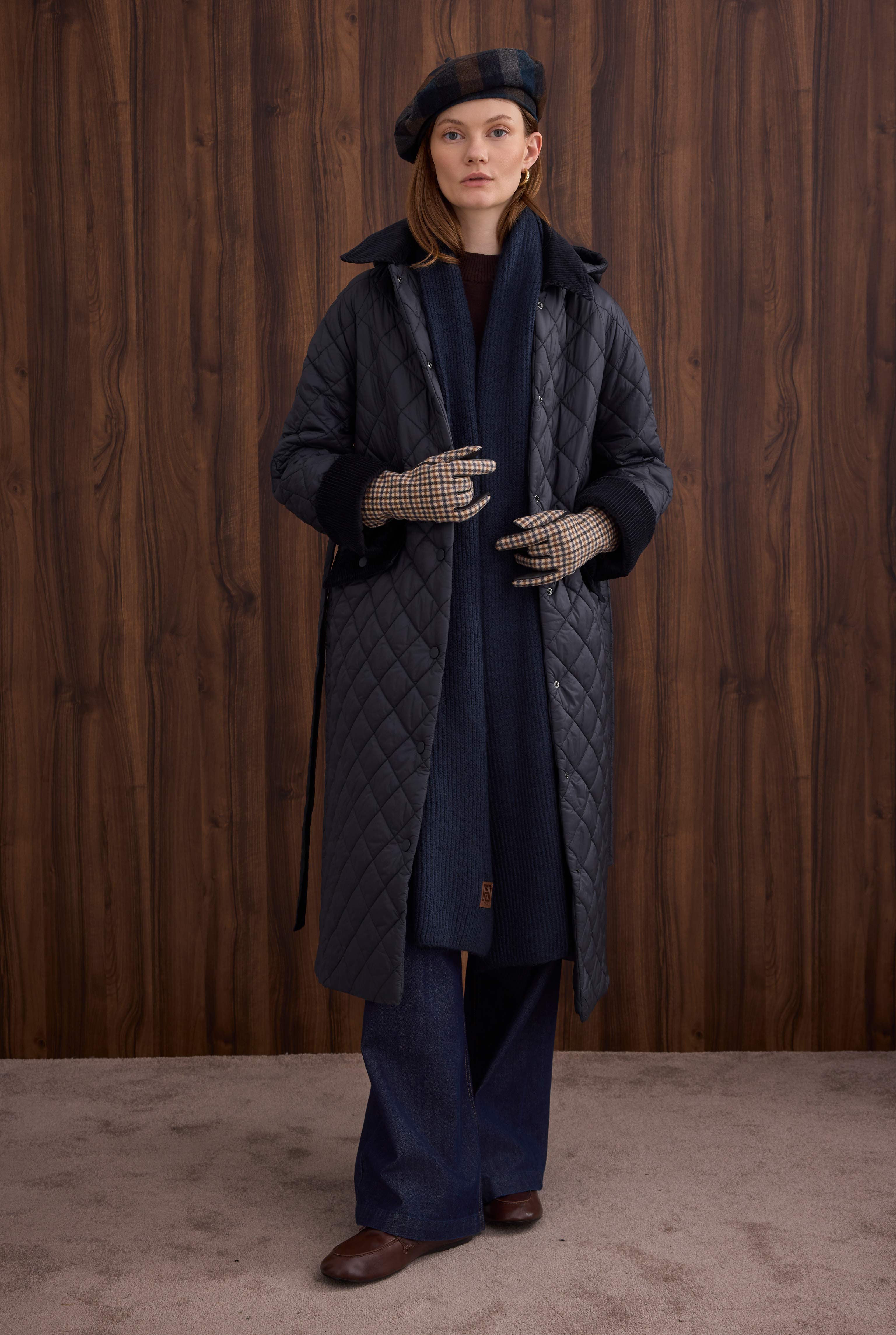 Long Quilted Coat Navy Blue - 2