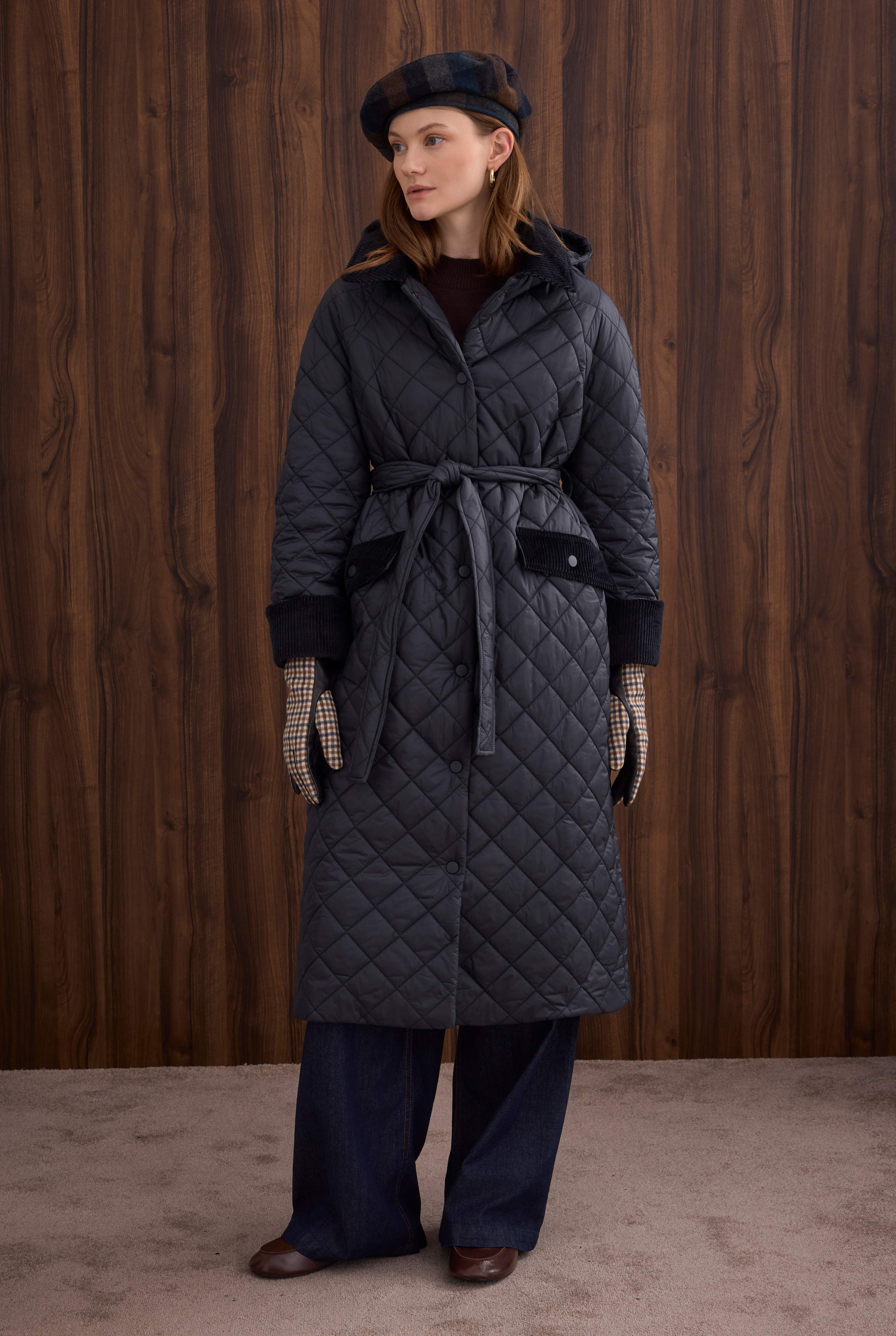 Long Quilted Coat Navy Blue - 3