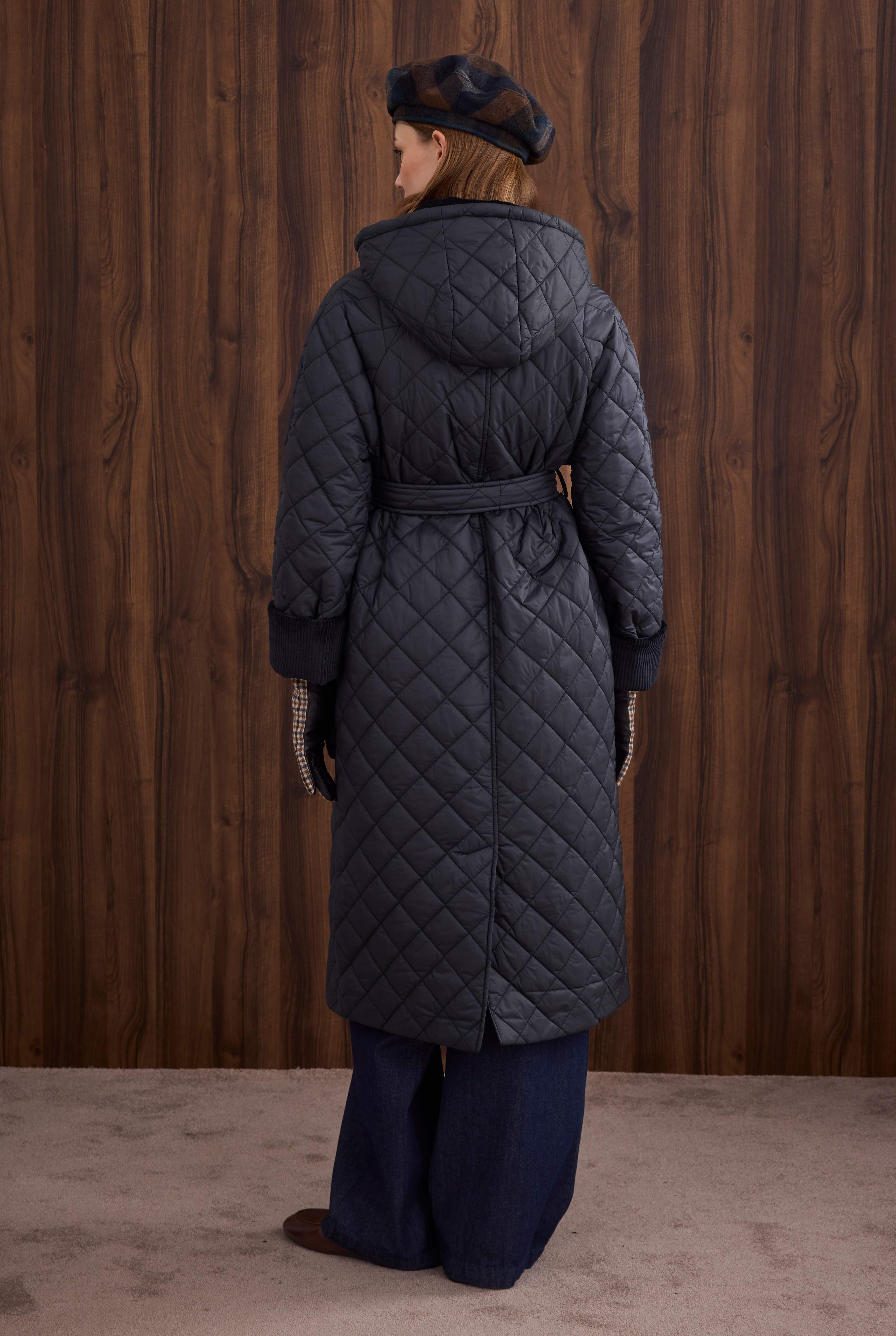 Long Quilted Coat Navy Blue - 4