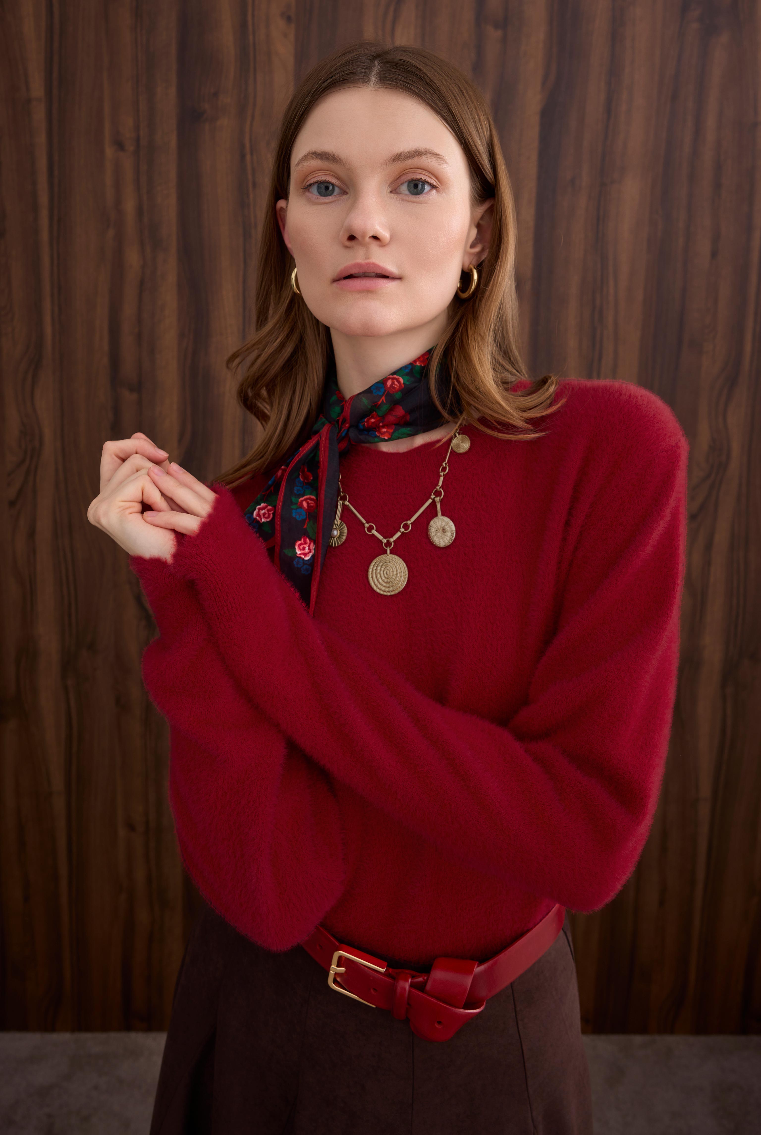 Soft Brushed Basic Sweater Red - 4