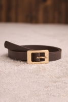 Belt With Gold Square Buckle Dark Brown 