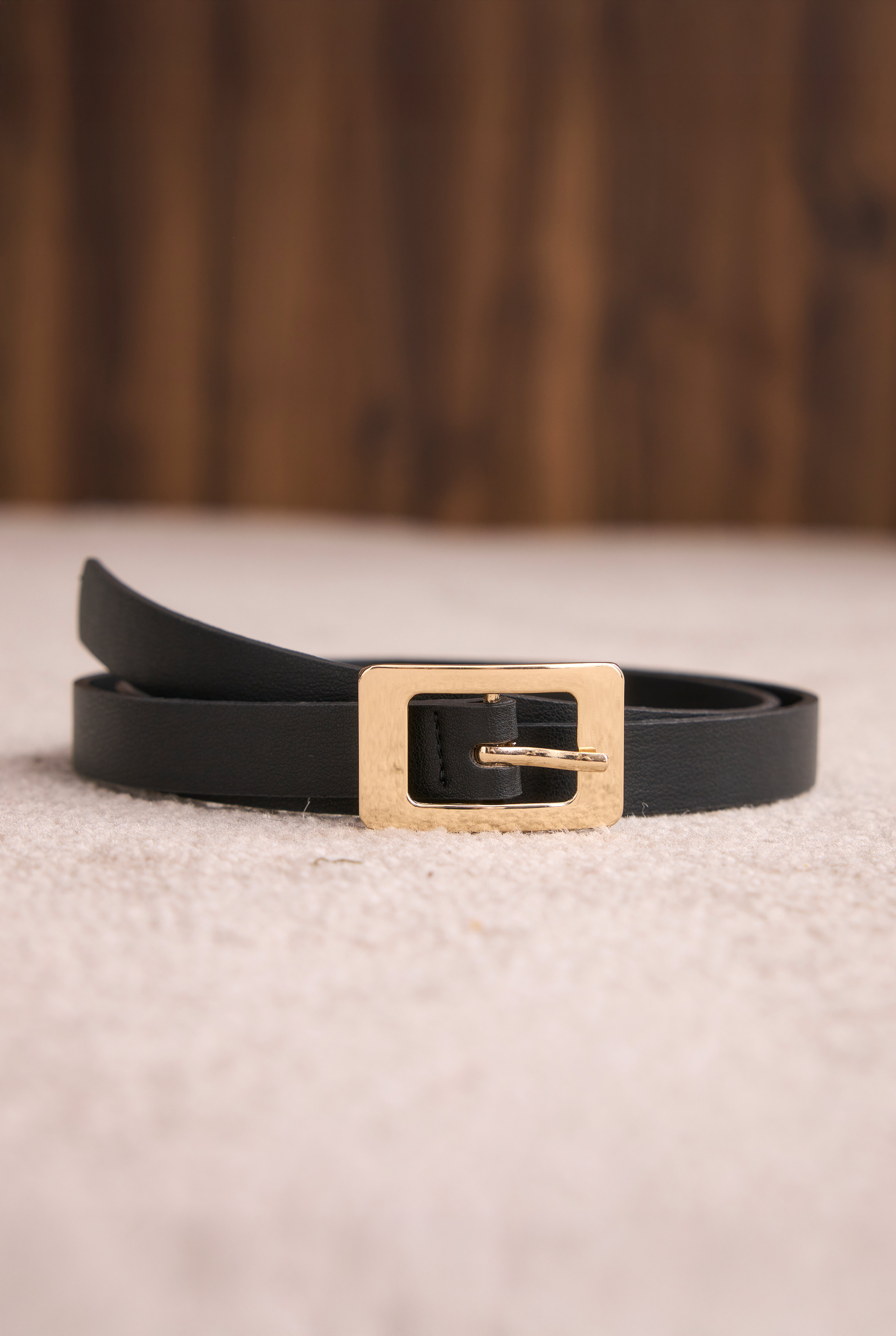 Belt With Gold Square Buckle Black - 1