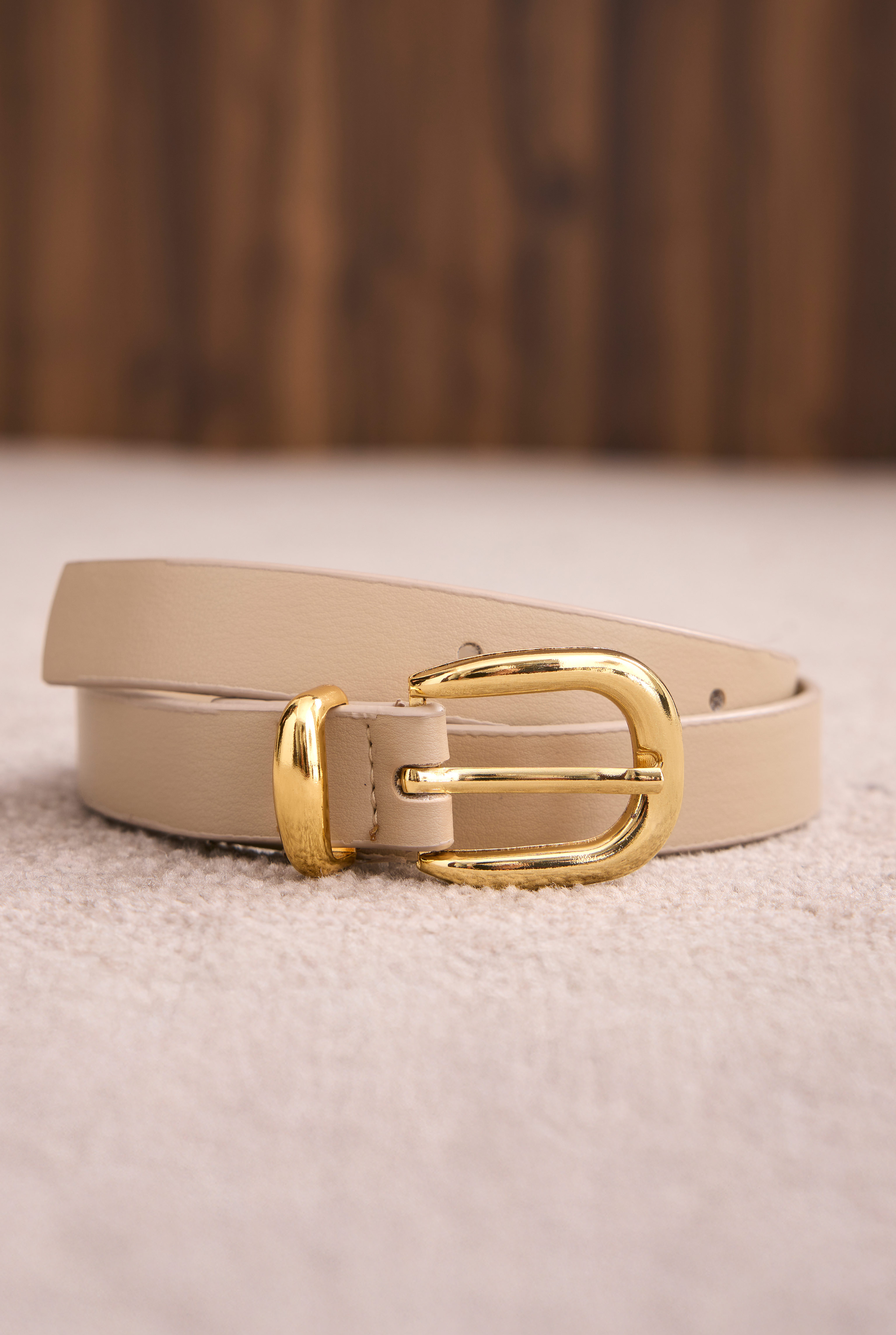 Belt With Gold Buckle Beige - 4
