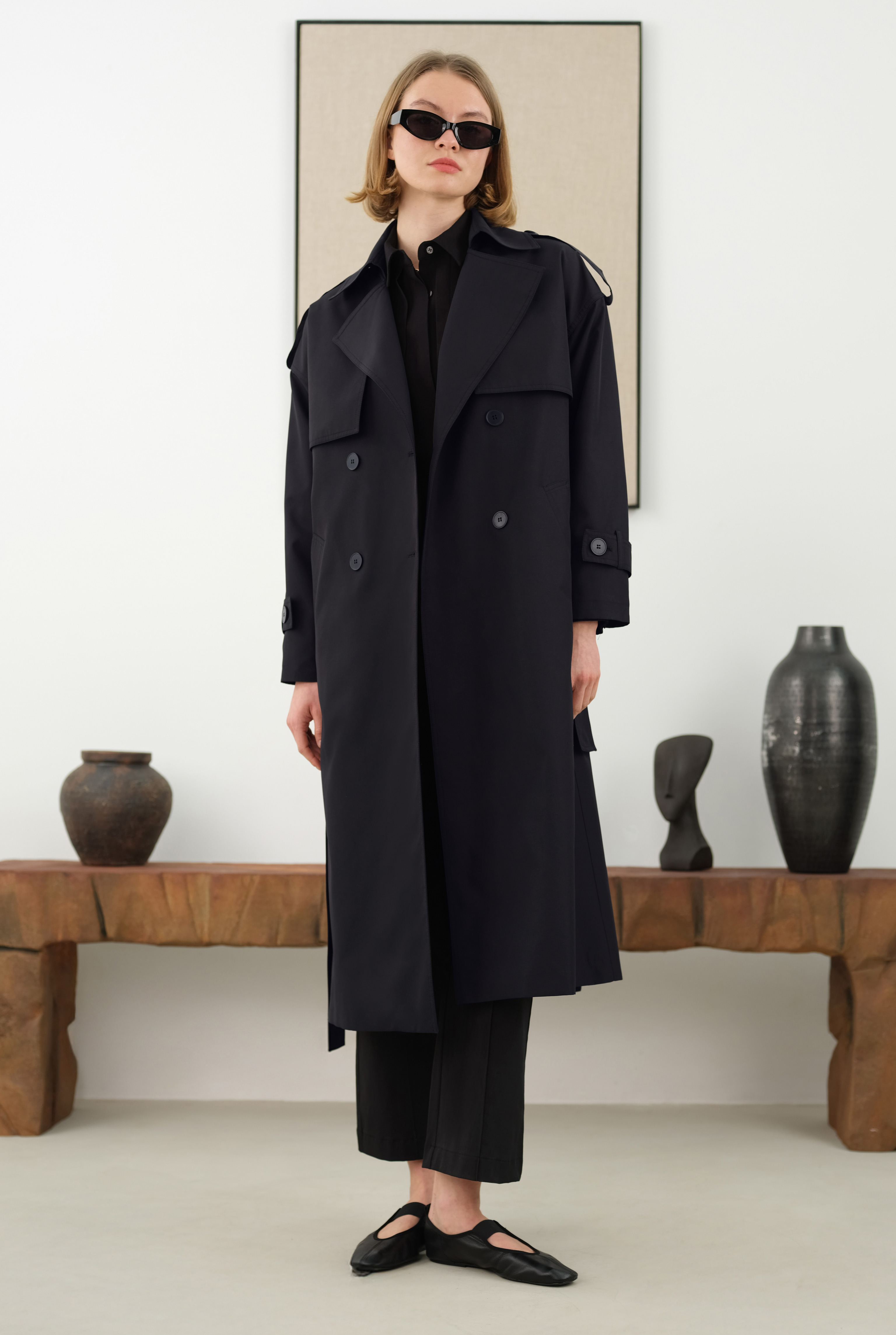 Long Classic Trenchcoat Black - 3