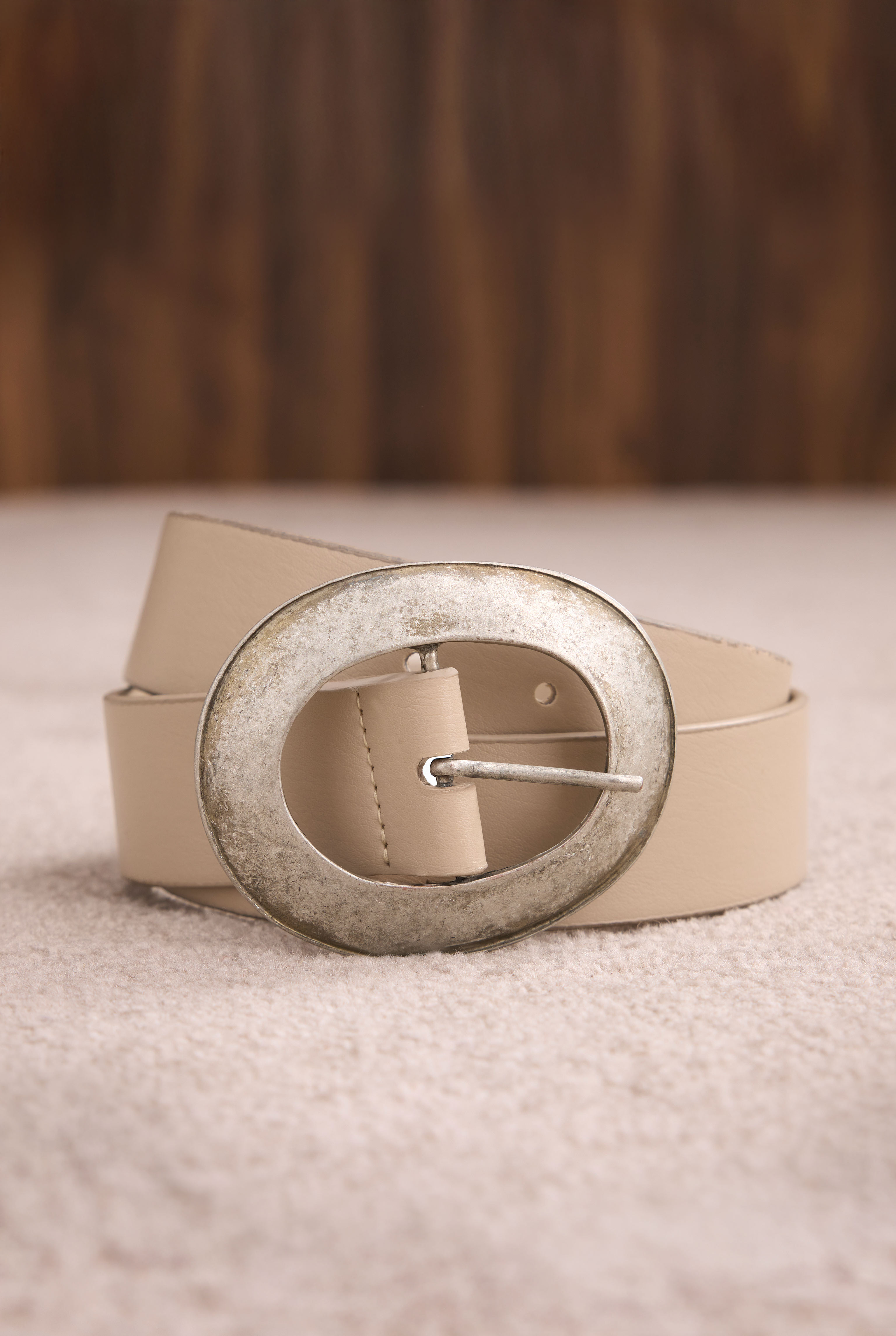 Belt With Metal Ring Buckle Beige - HE-QA