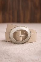 Belt With Metal Ring Buckle Beige 