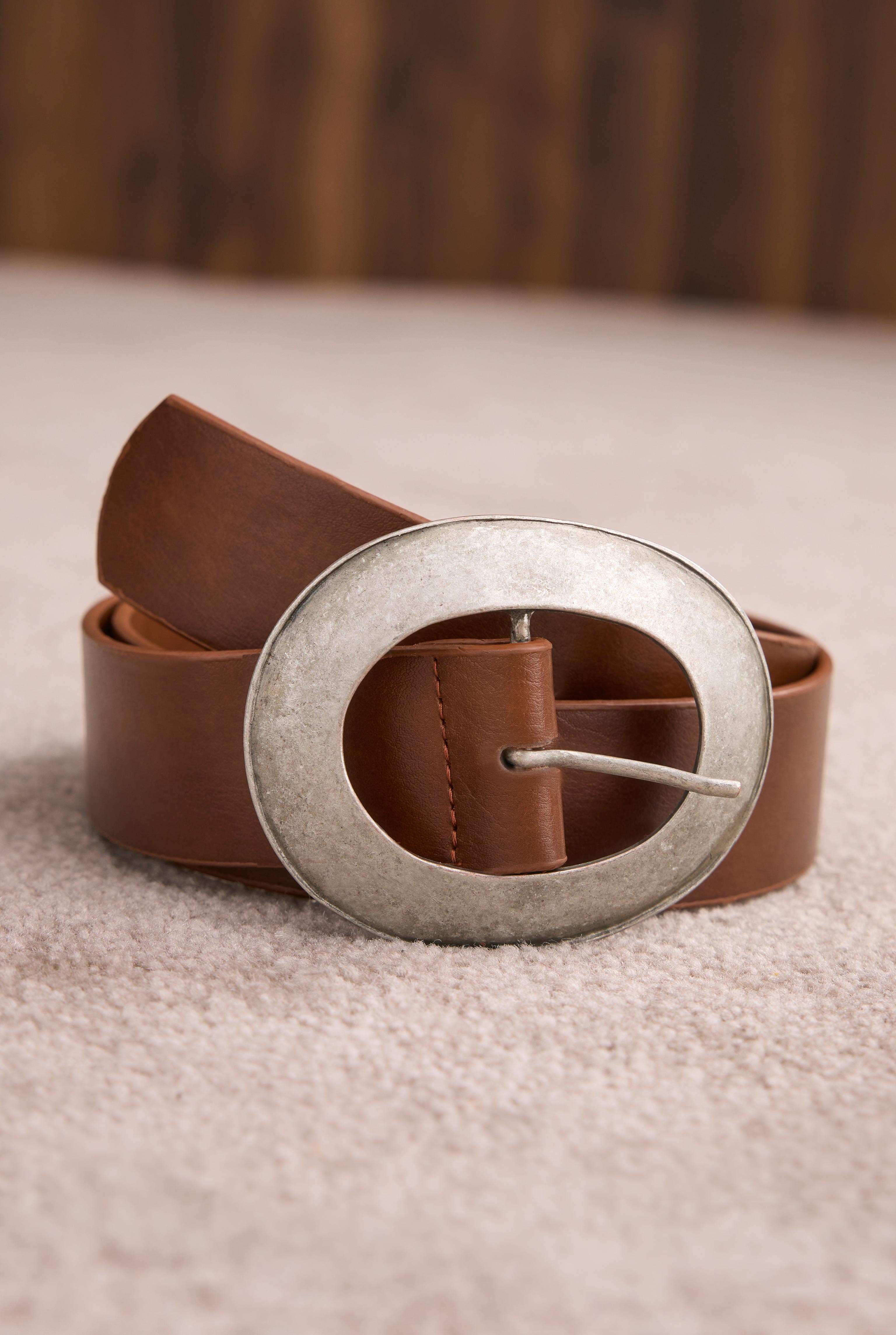 Belt With Metal Ring Buckle Tan - 1