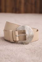 Belt With Oval Metal Buckle Beige 