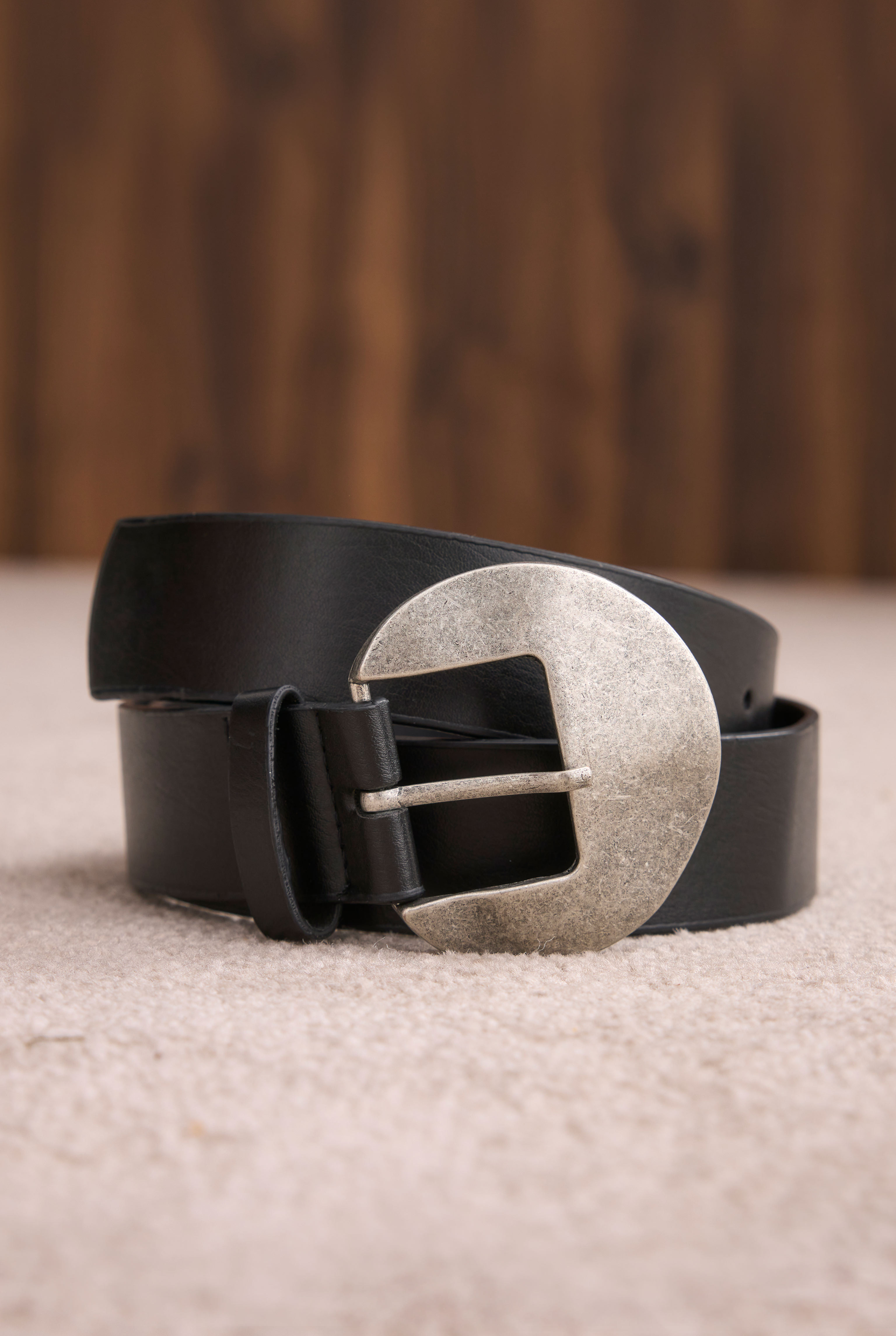 Belt With Oval Metal Buckle Black - 3
