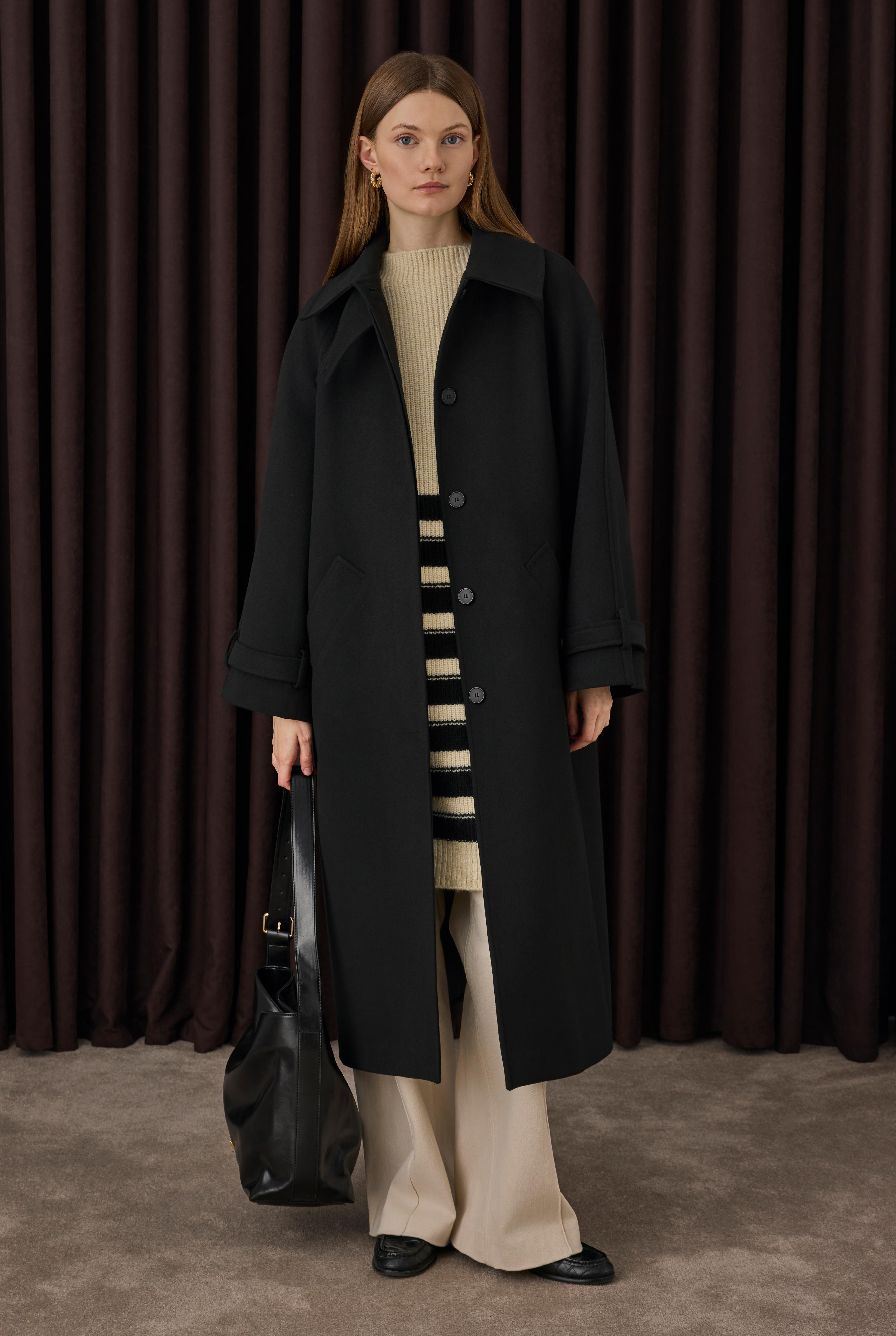 Collar Detailed Coat Black - HE-QA