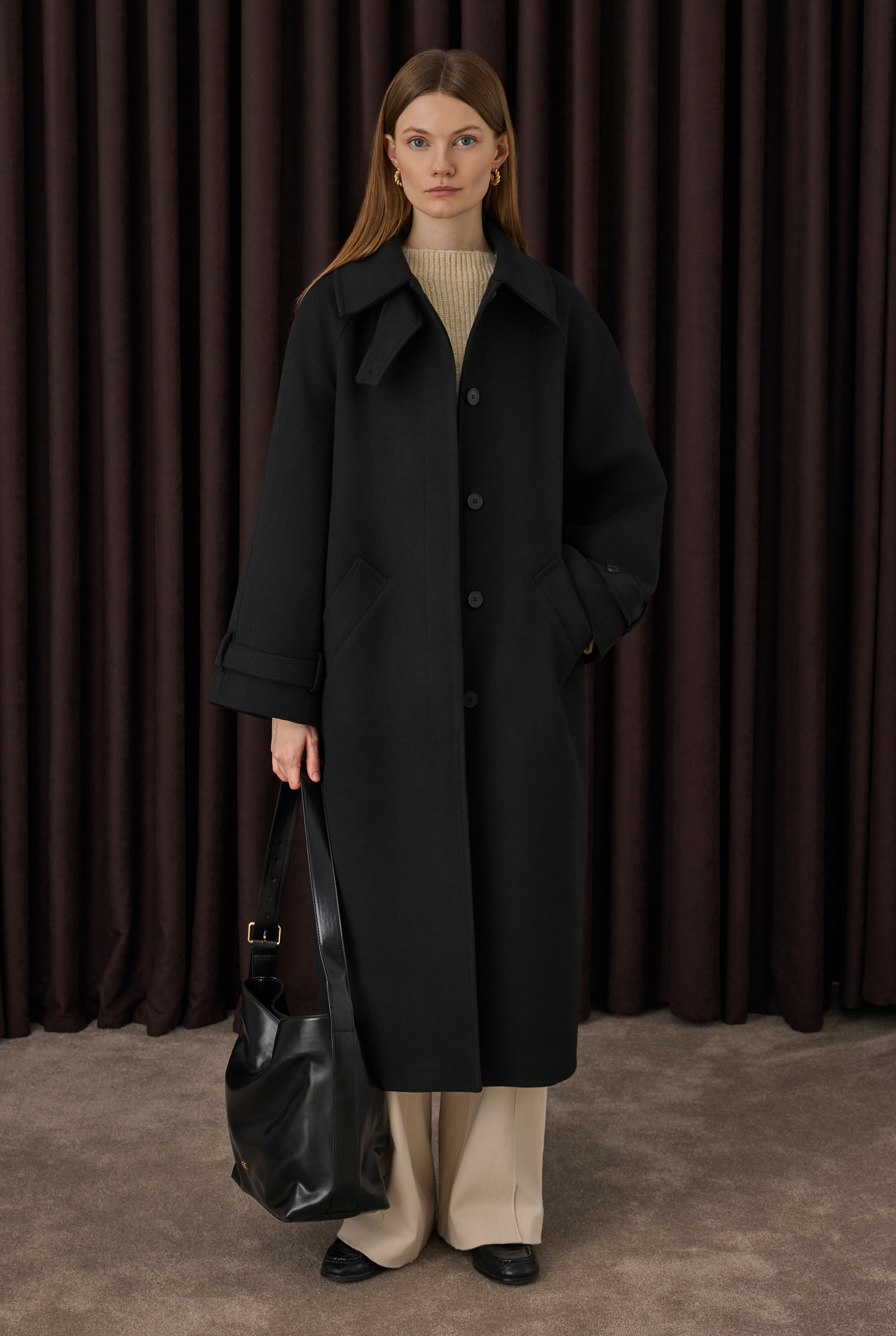 Collar Detailed Coat Black - 2