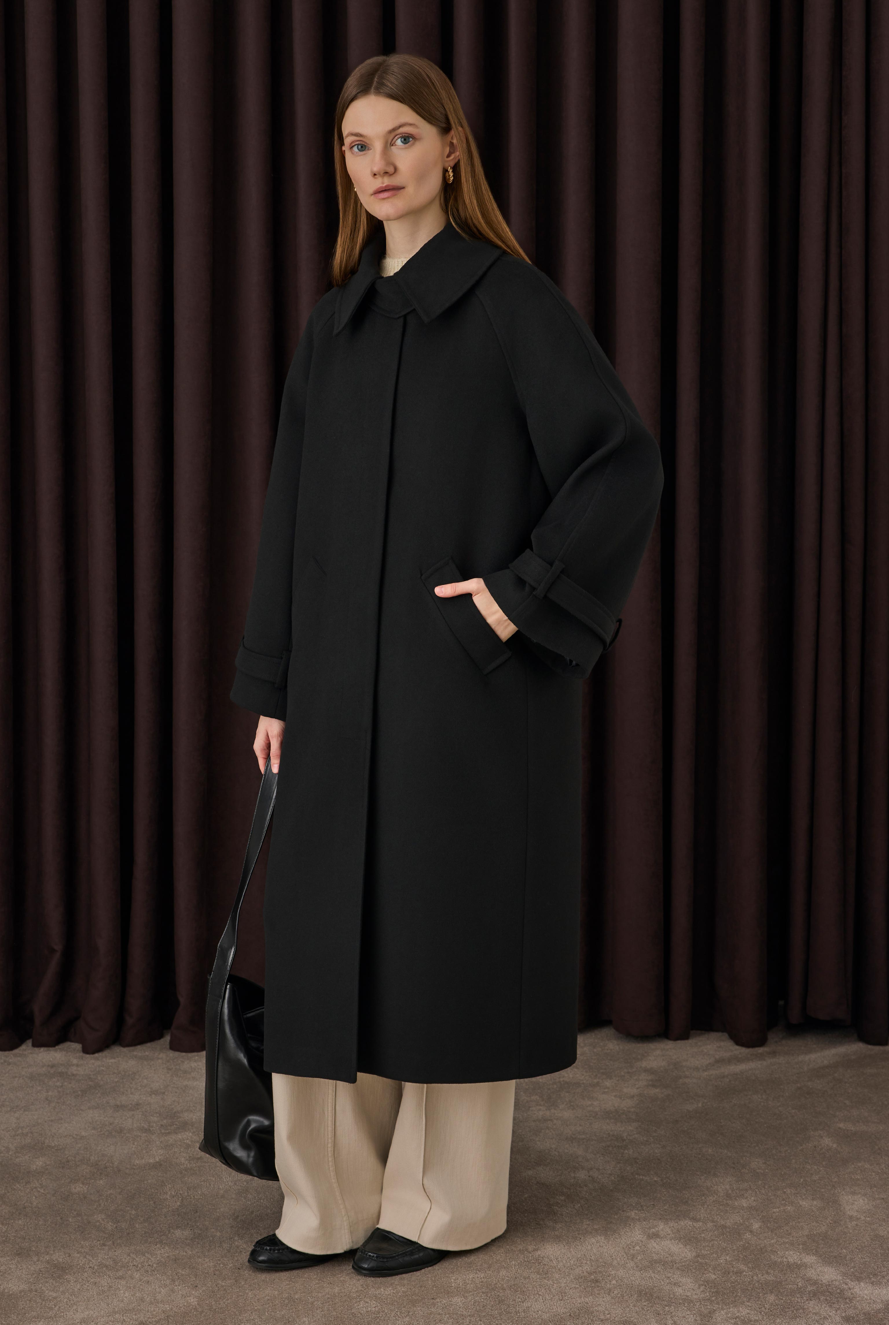 Collar Detailed Coat Black - 3