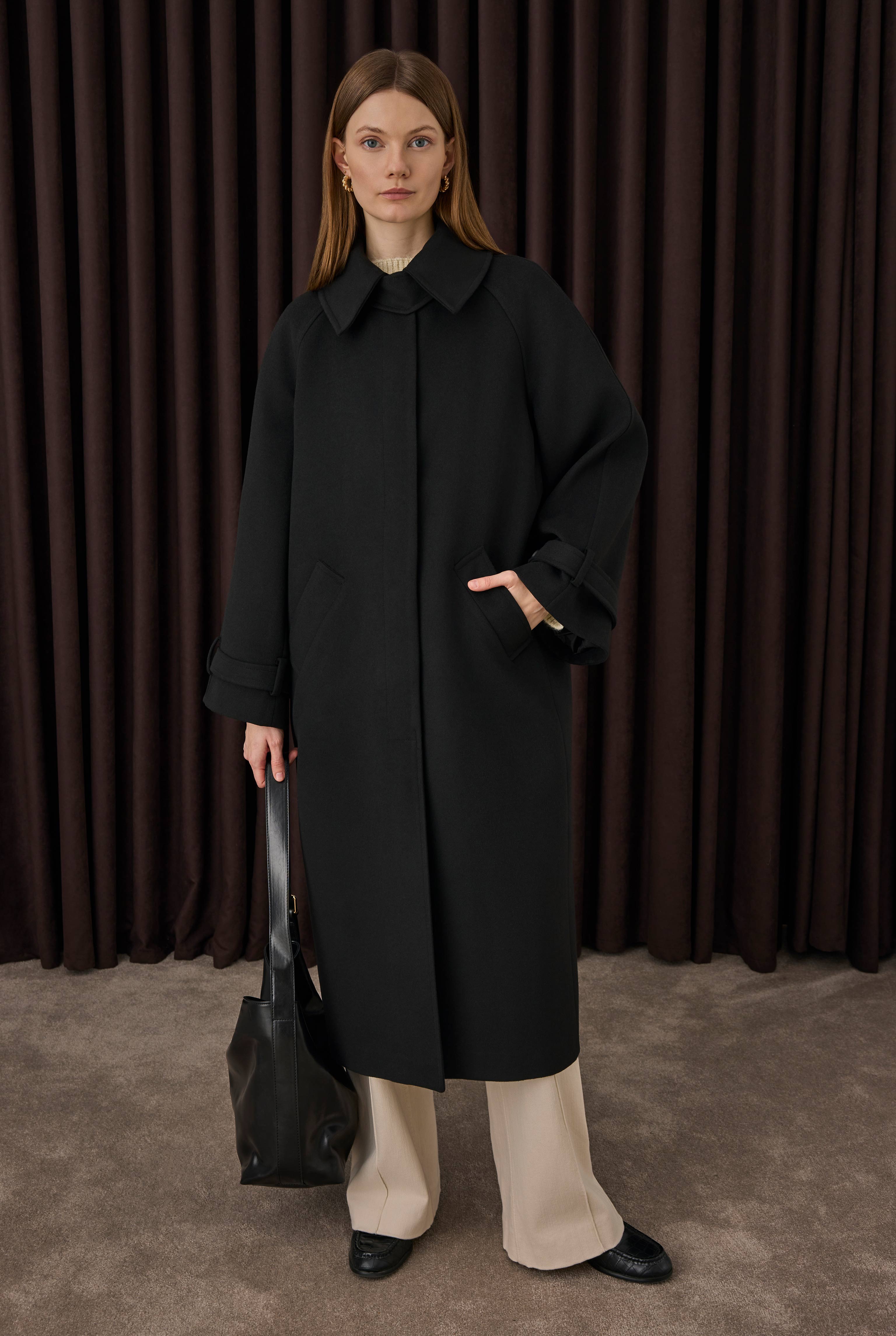 Collar Detailed Coat Black - 4