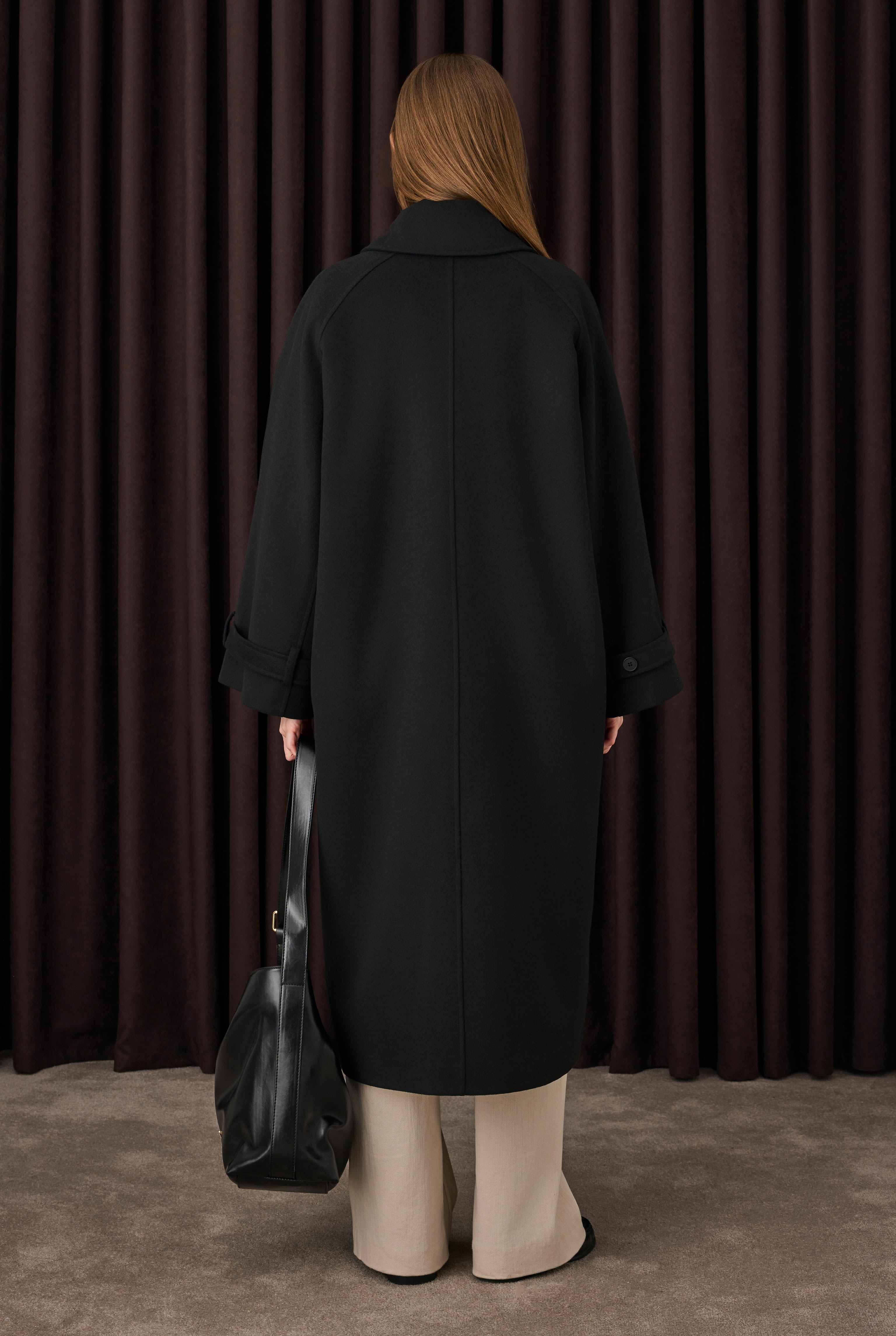 Collar Detailed Coat Black - 5