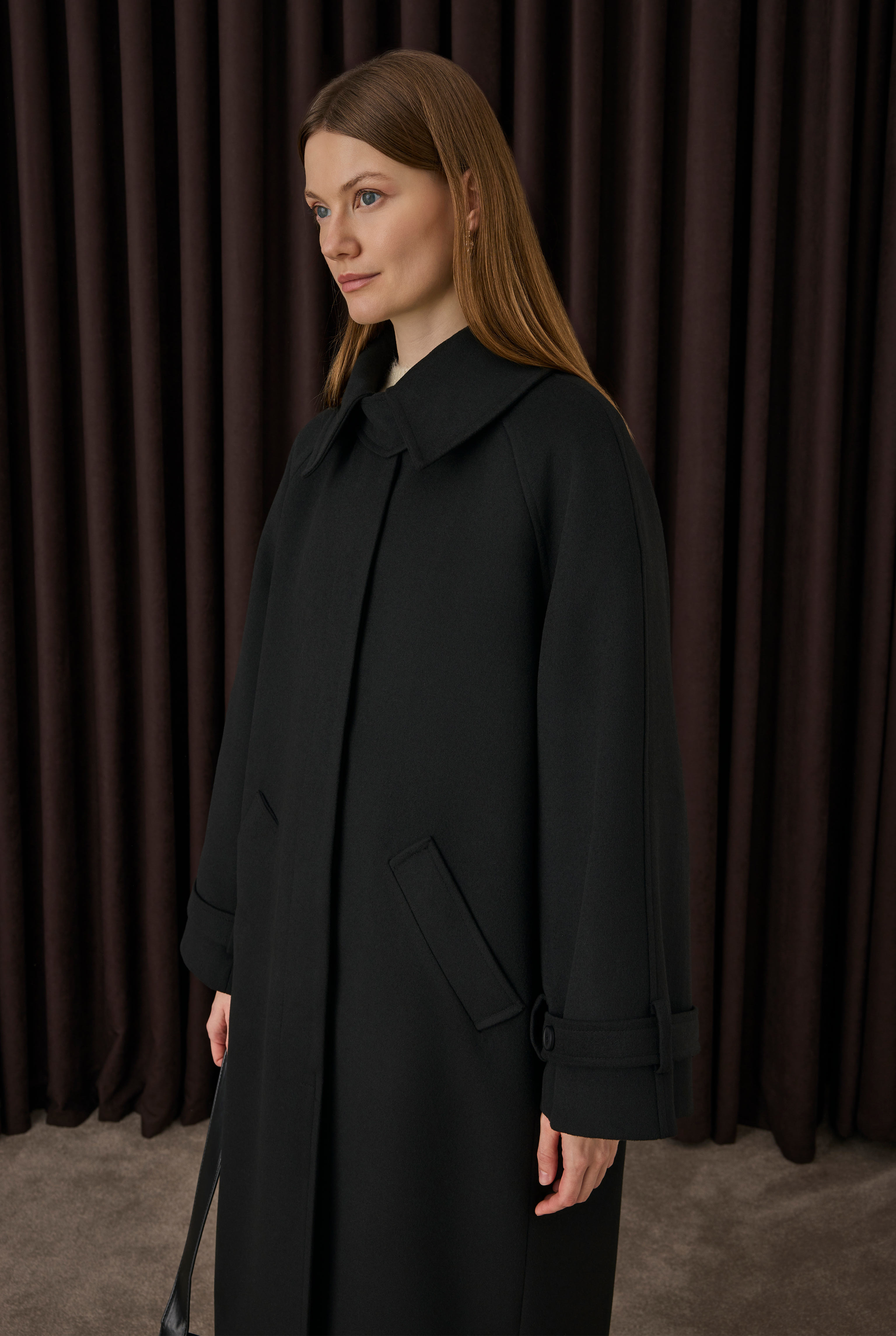 Collar Detailed Coat Black - 6