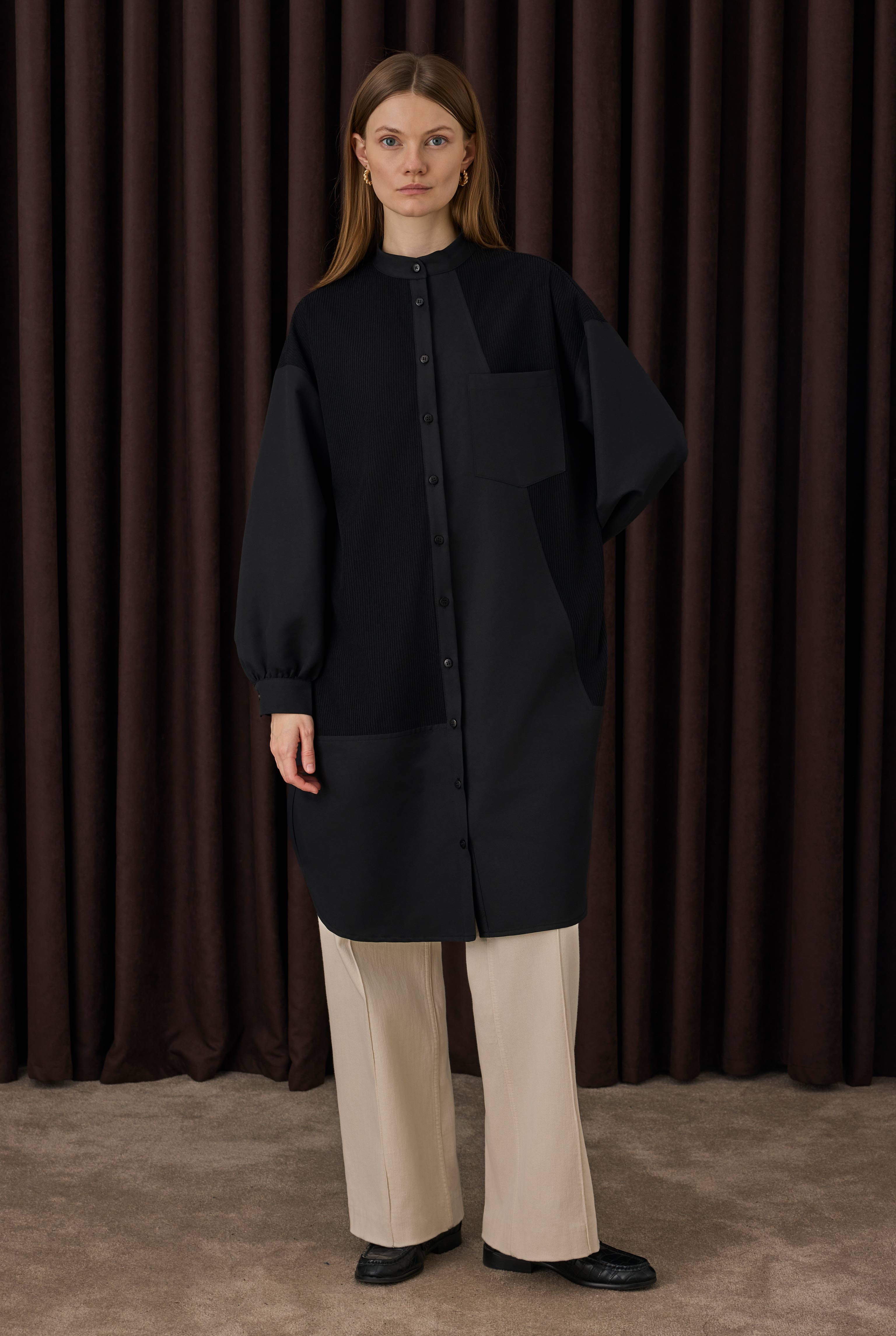 Velvet Trimmed Shirt Black - 1