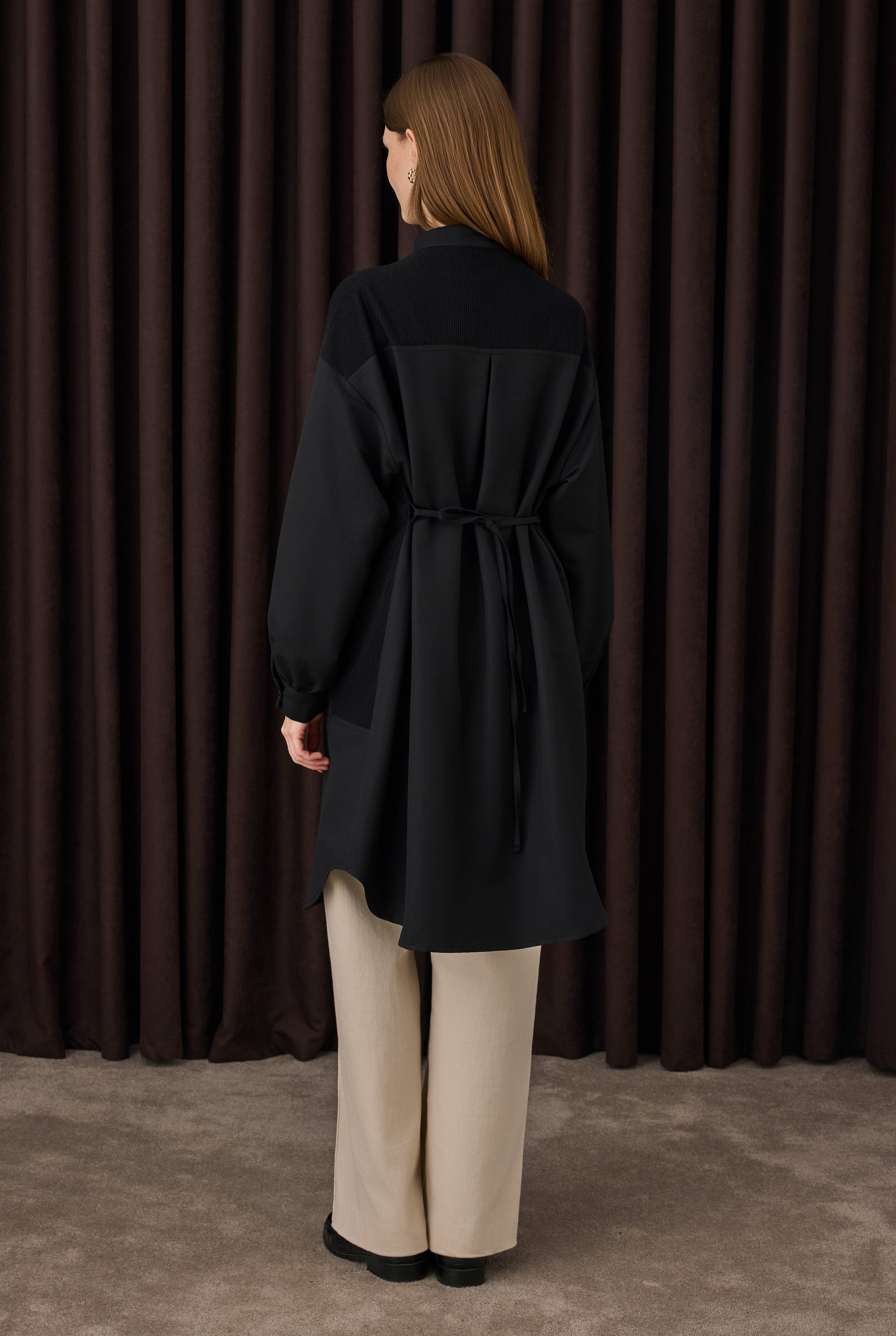 Velvet Trimmed Shirt Black - 3