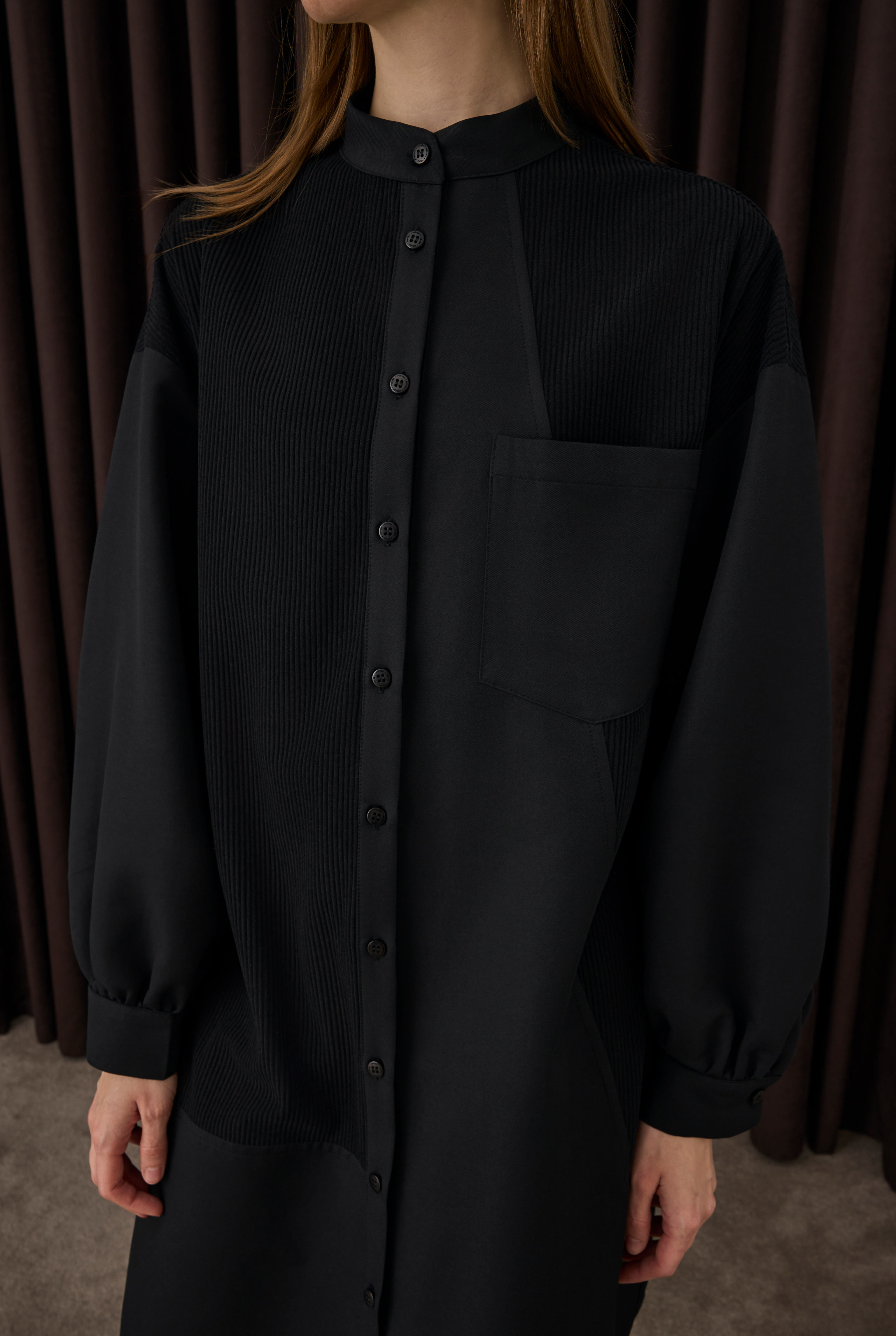 Velvet Trimmed Shirt Black - 4
