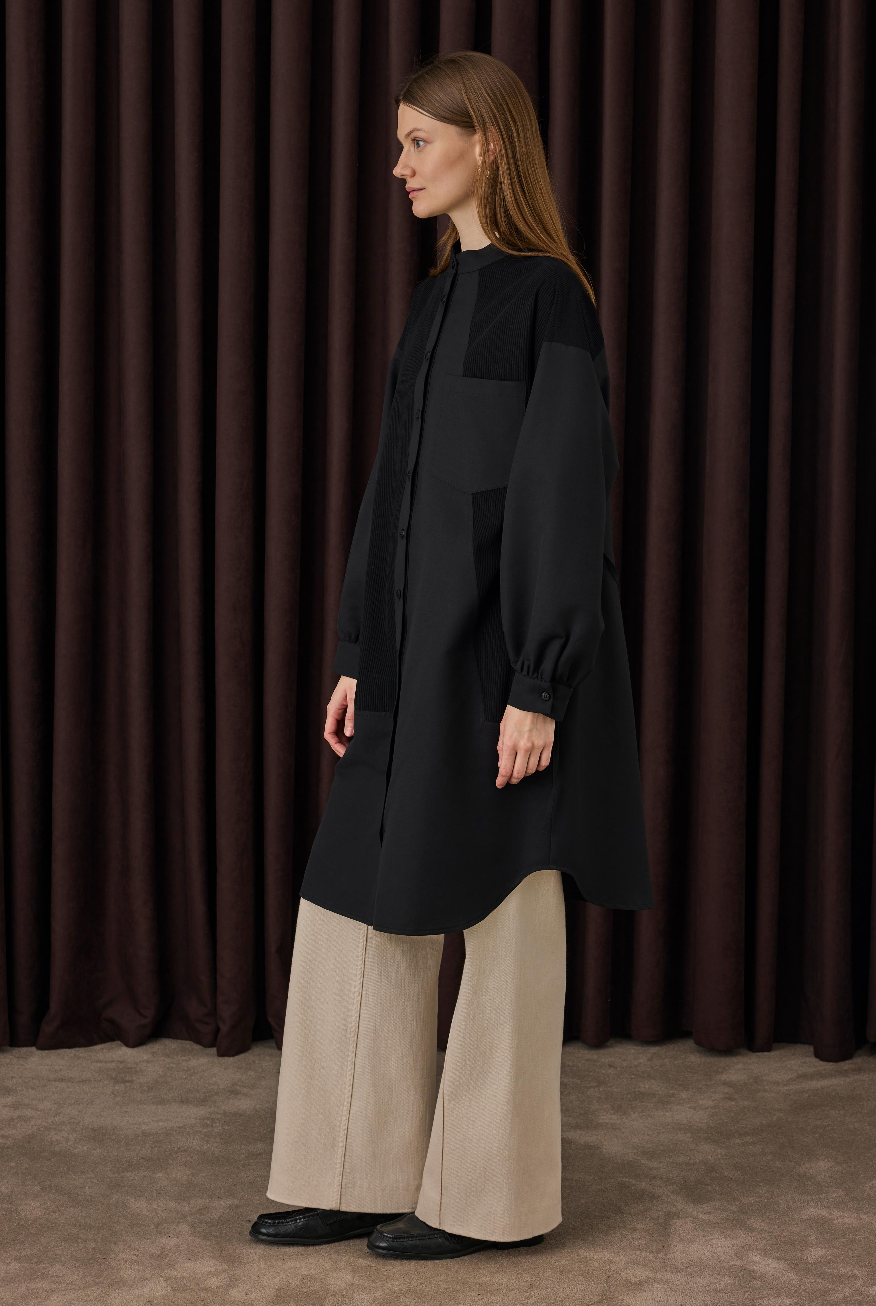 Velvet Trimmed Shirt Black - 2