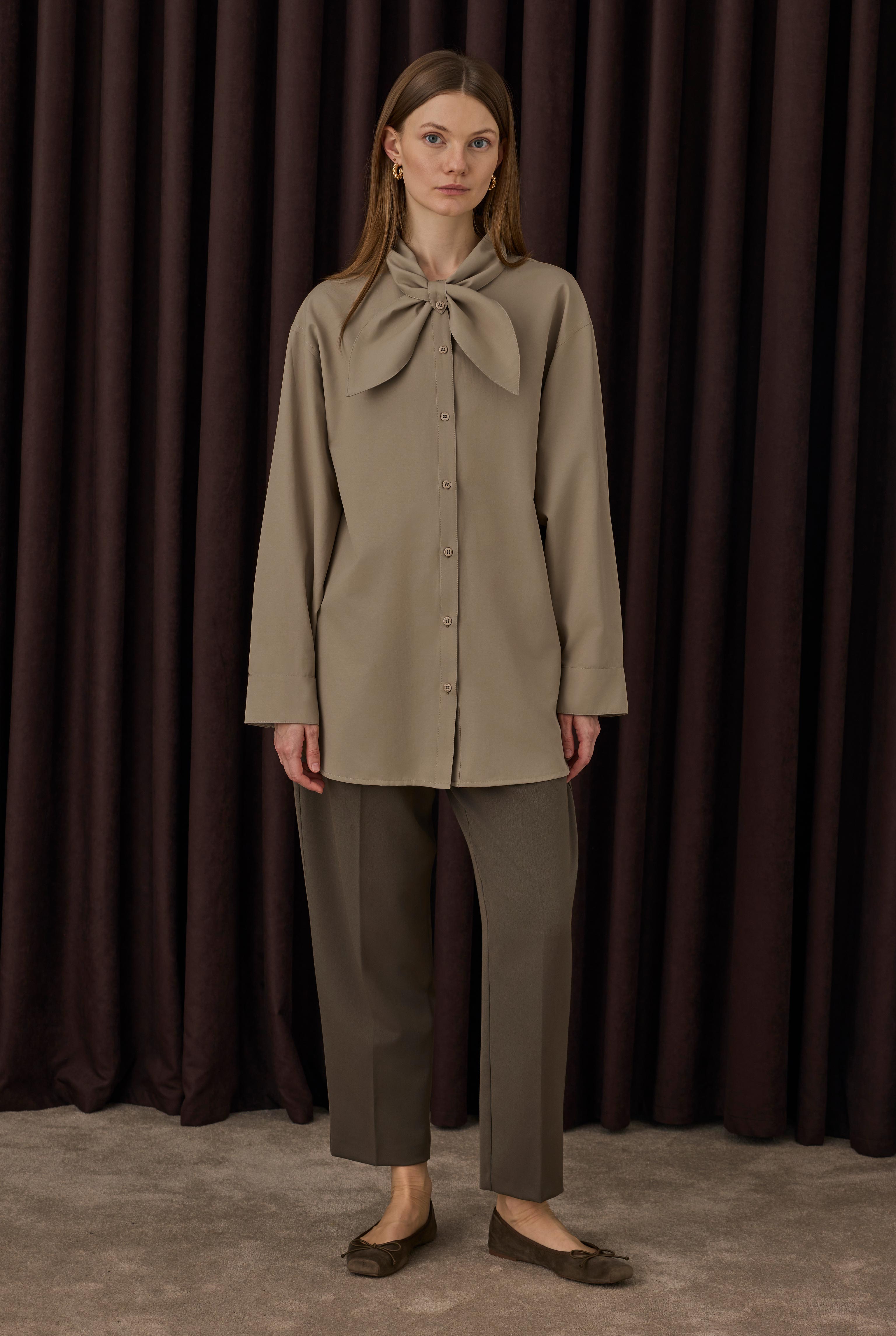 Bowtie Collar Shirt Latte - 1
