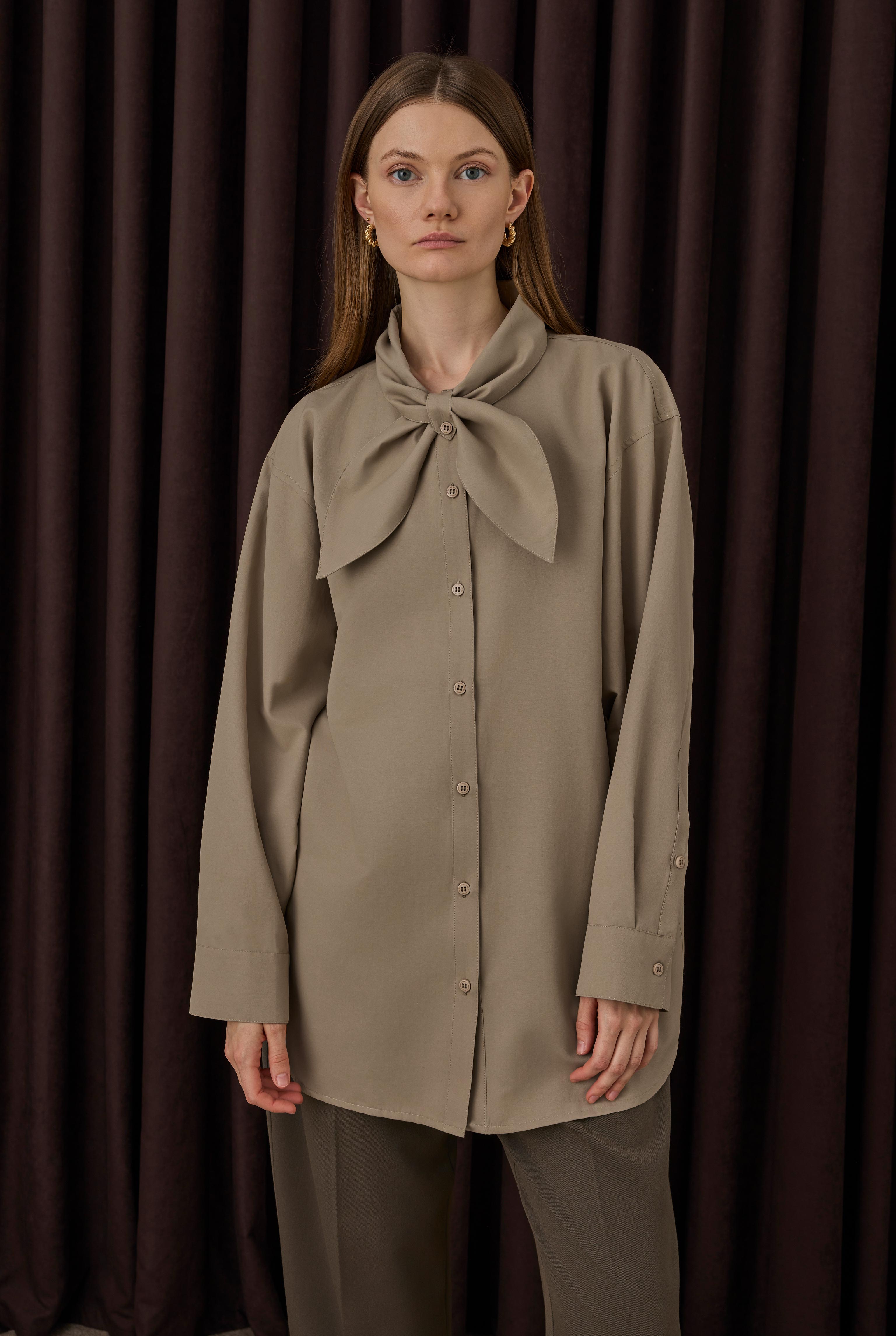 Bowtie Collar Shirt Latte - 2