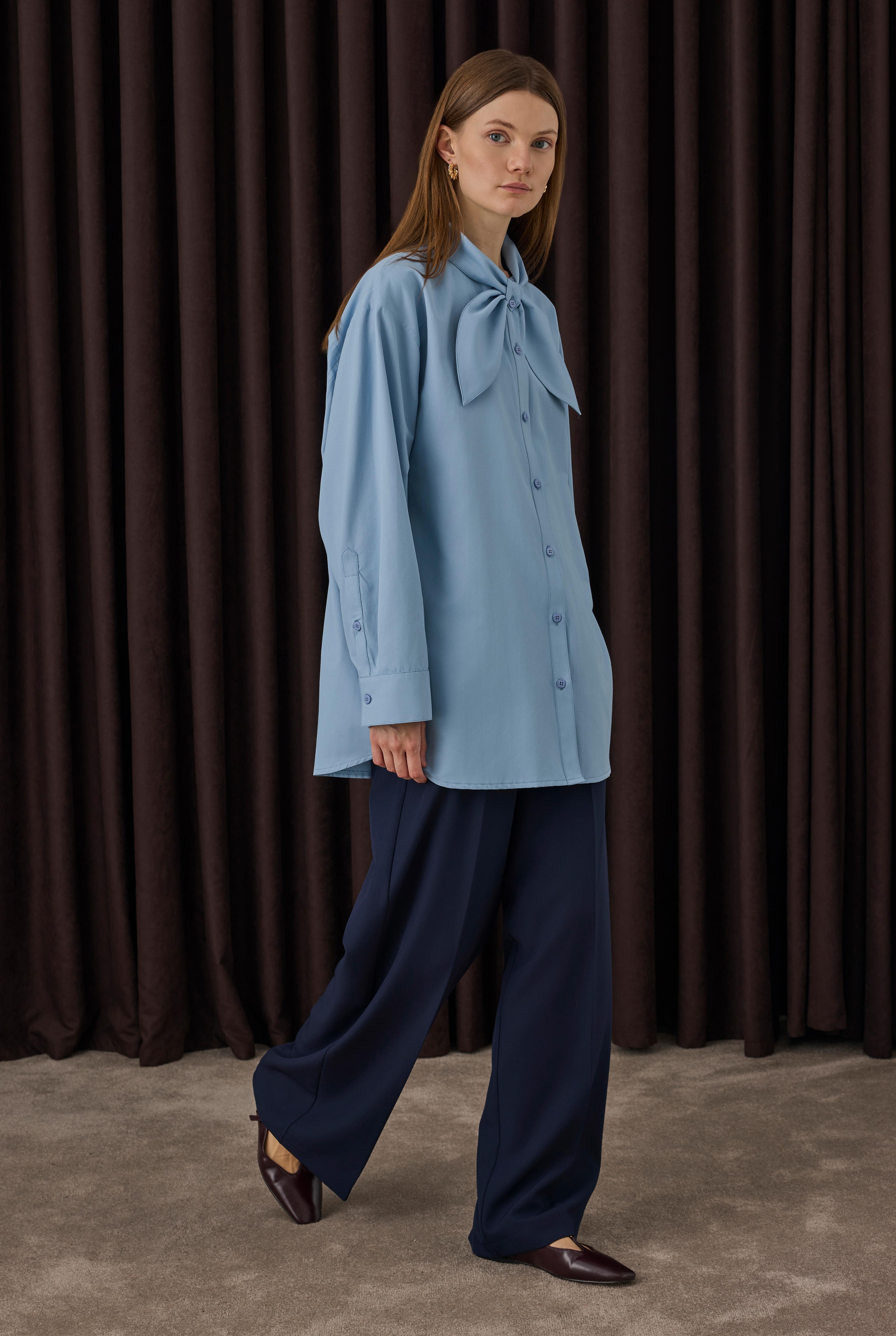 Bowtie Collar Shirt Baby Blue - 4