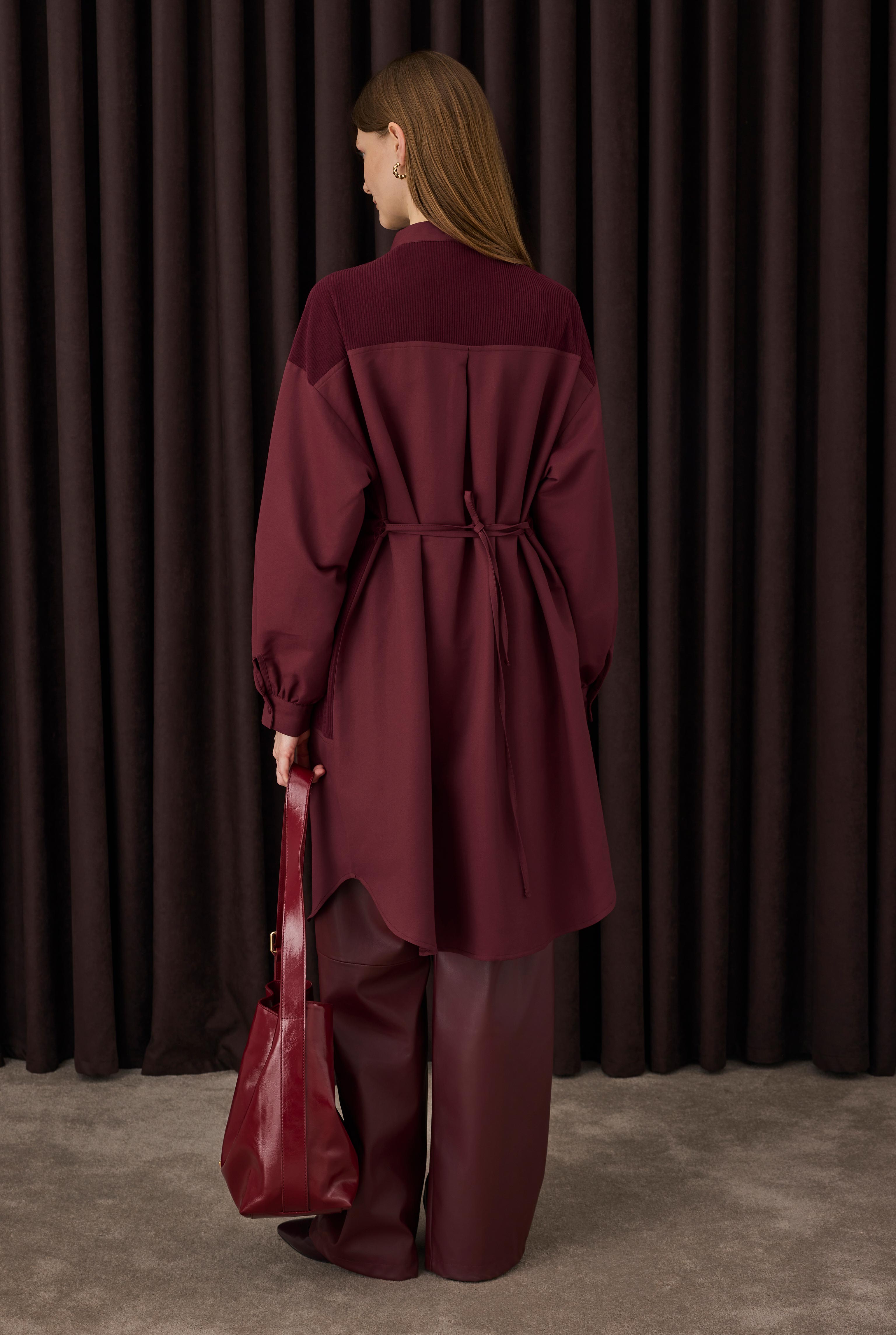Velvet Trimmed Shirt Bordeaux - 4