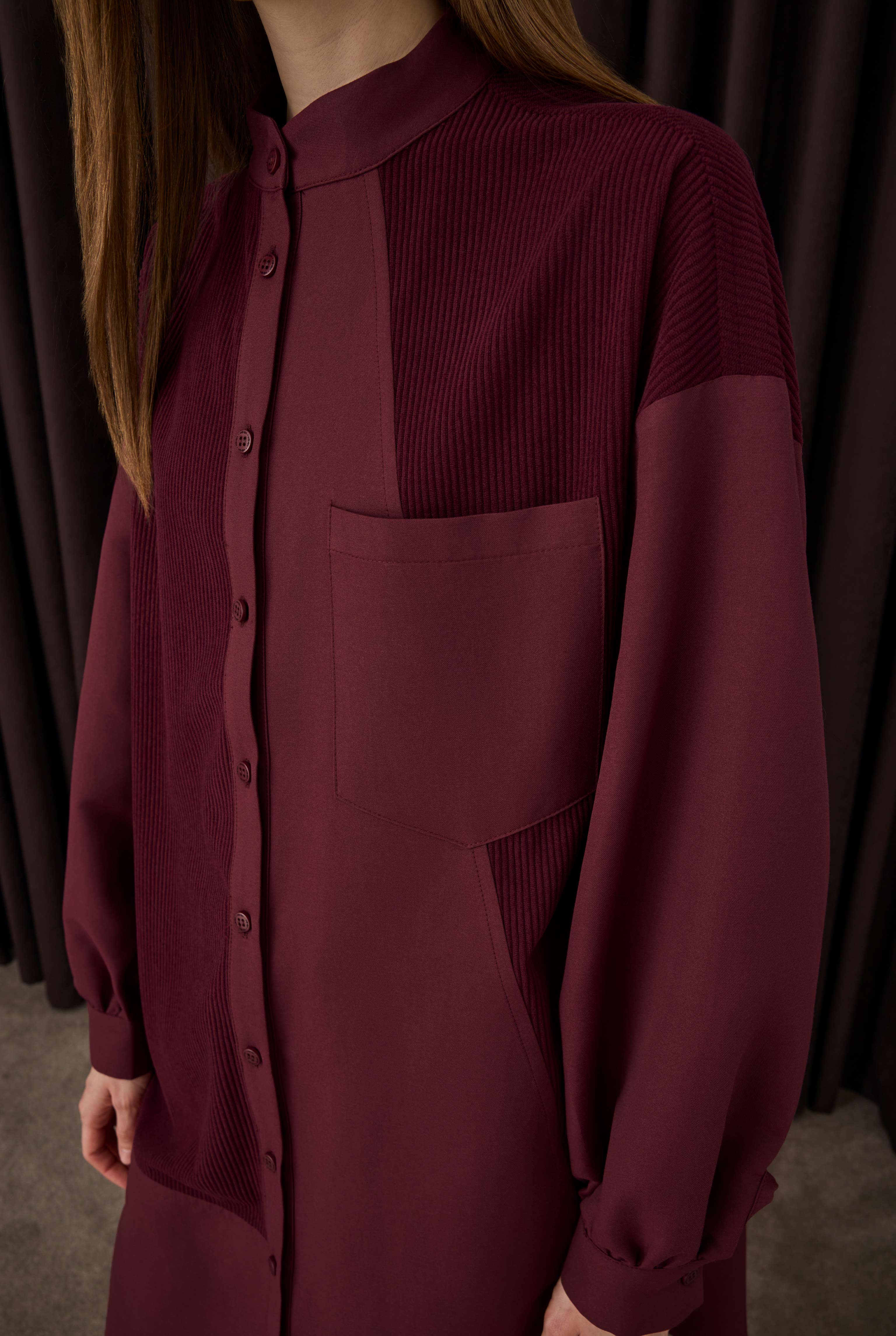 Velvet Trimmed Shirt Bordeaux - 3