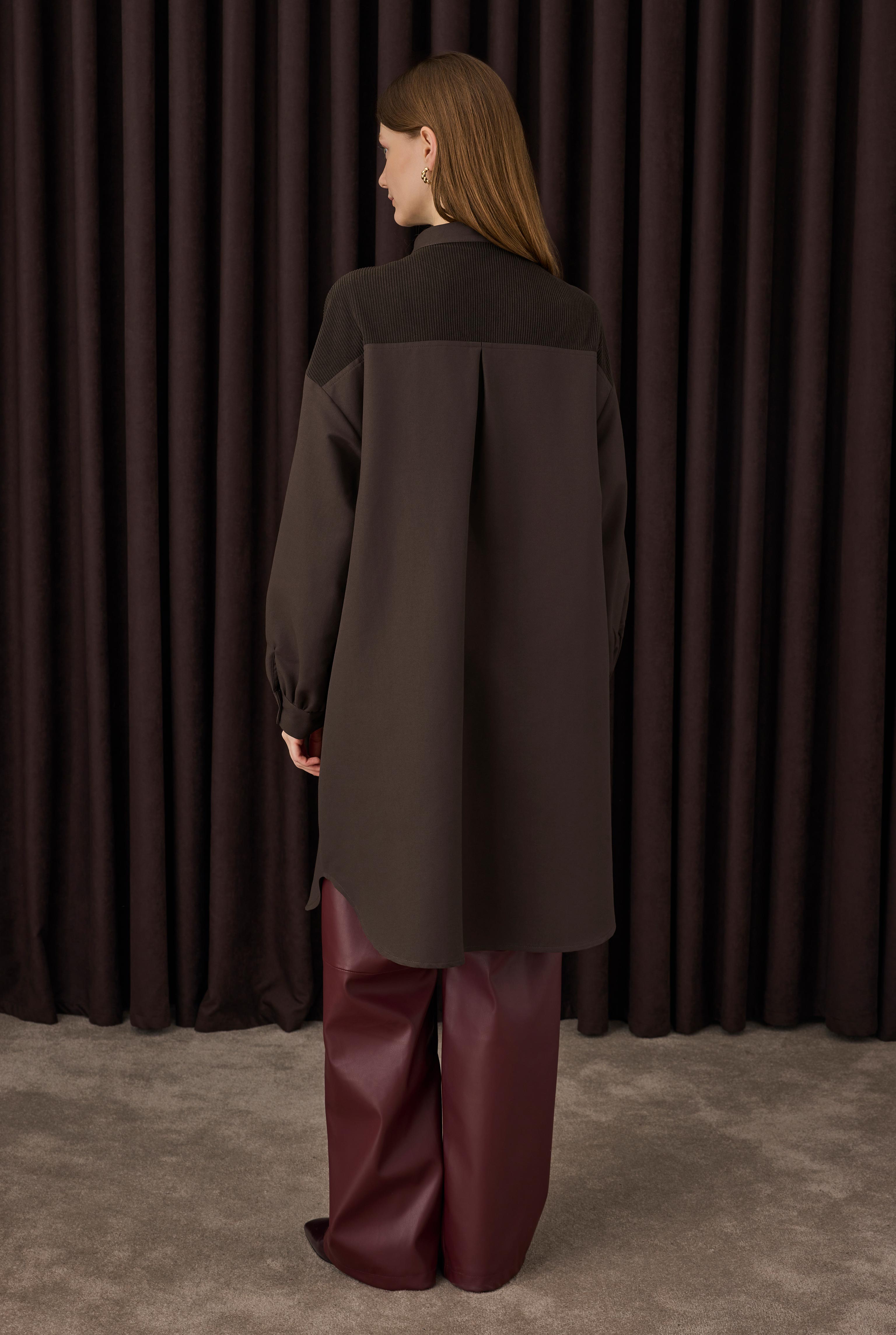 Velvet Trimmed Shirt Dark Brown - 5