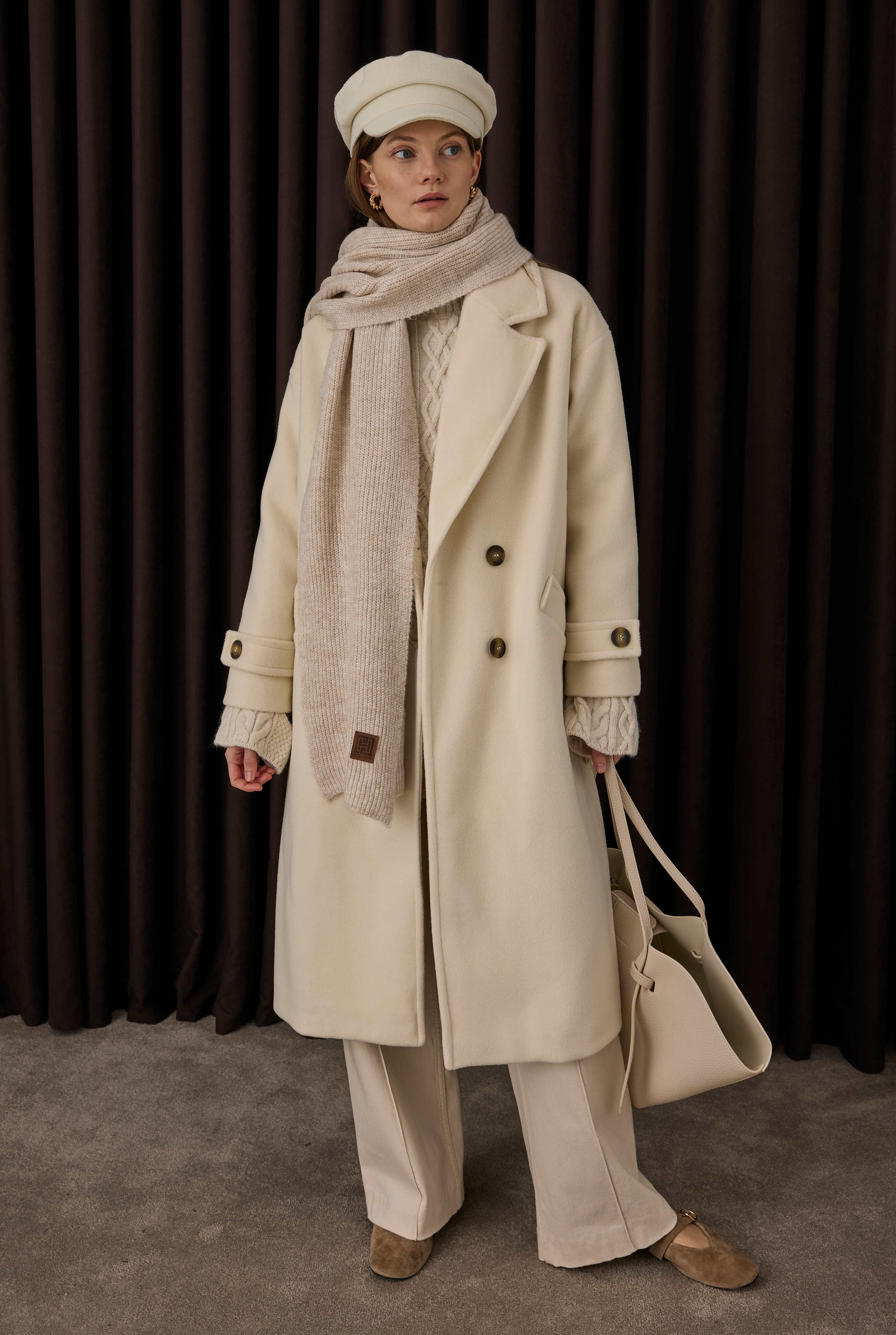 Epaulet Sleeved Coat Ecru - HE-QA