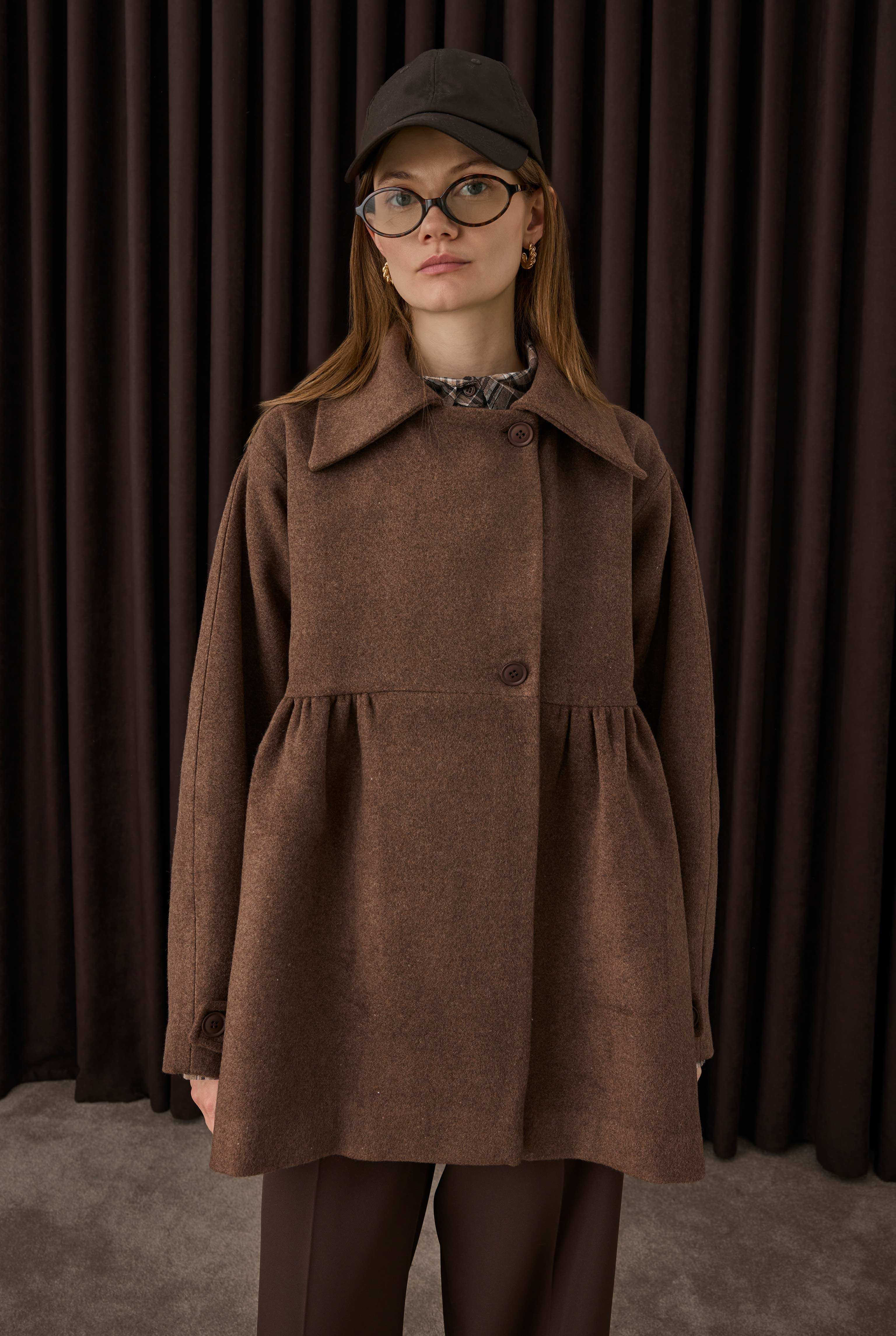 Ruched Detail Coat Camel - 2