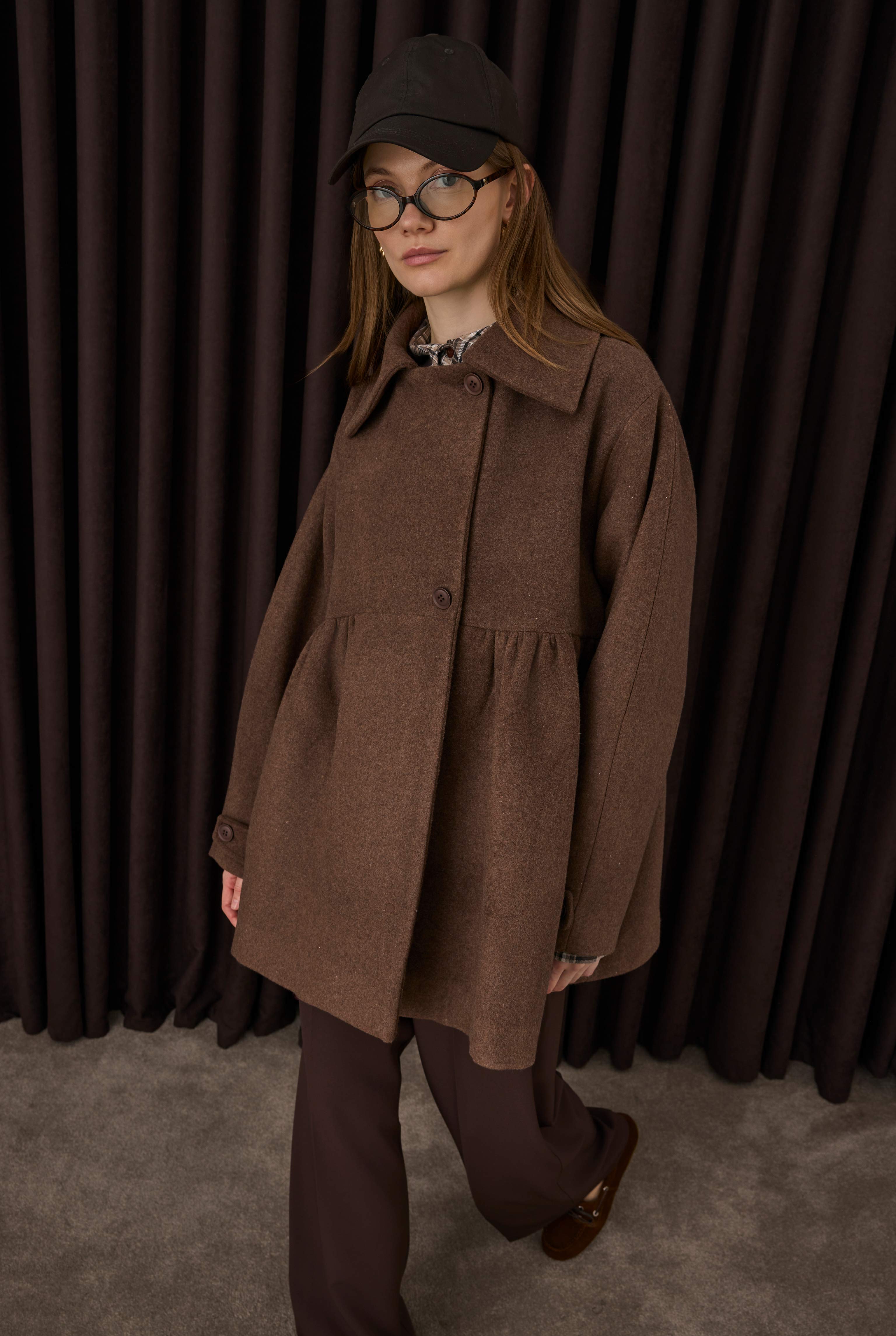 Ruched Detail Coat Camel - 3