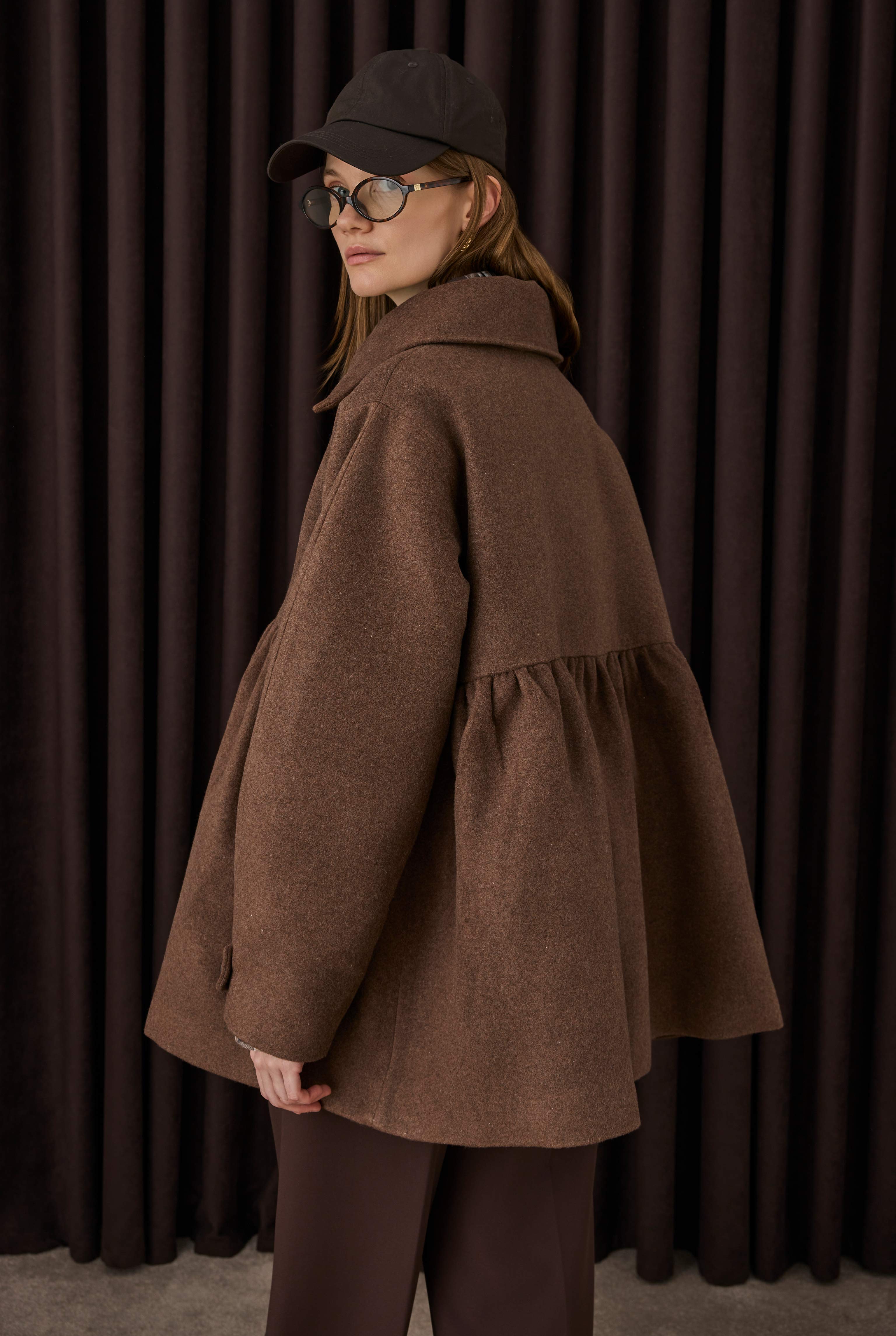 Ruched Detail Coat Camel - 4