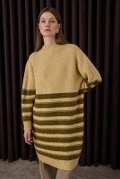 Long Fine Striped Sweater Butter Yellow-Moss Green 