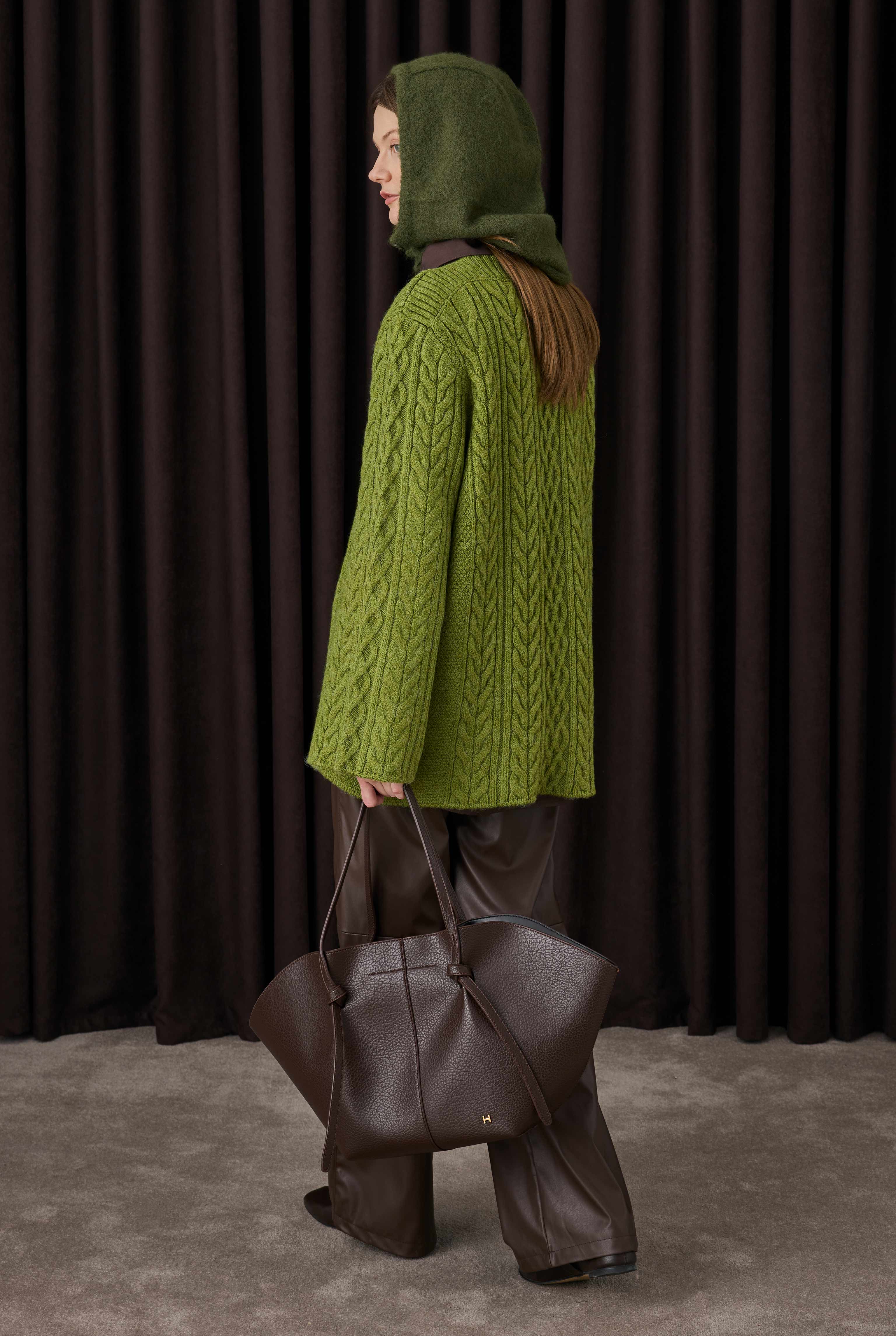 Cable-knit Sweater Moss Green - 5