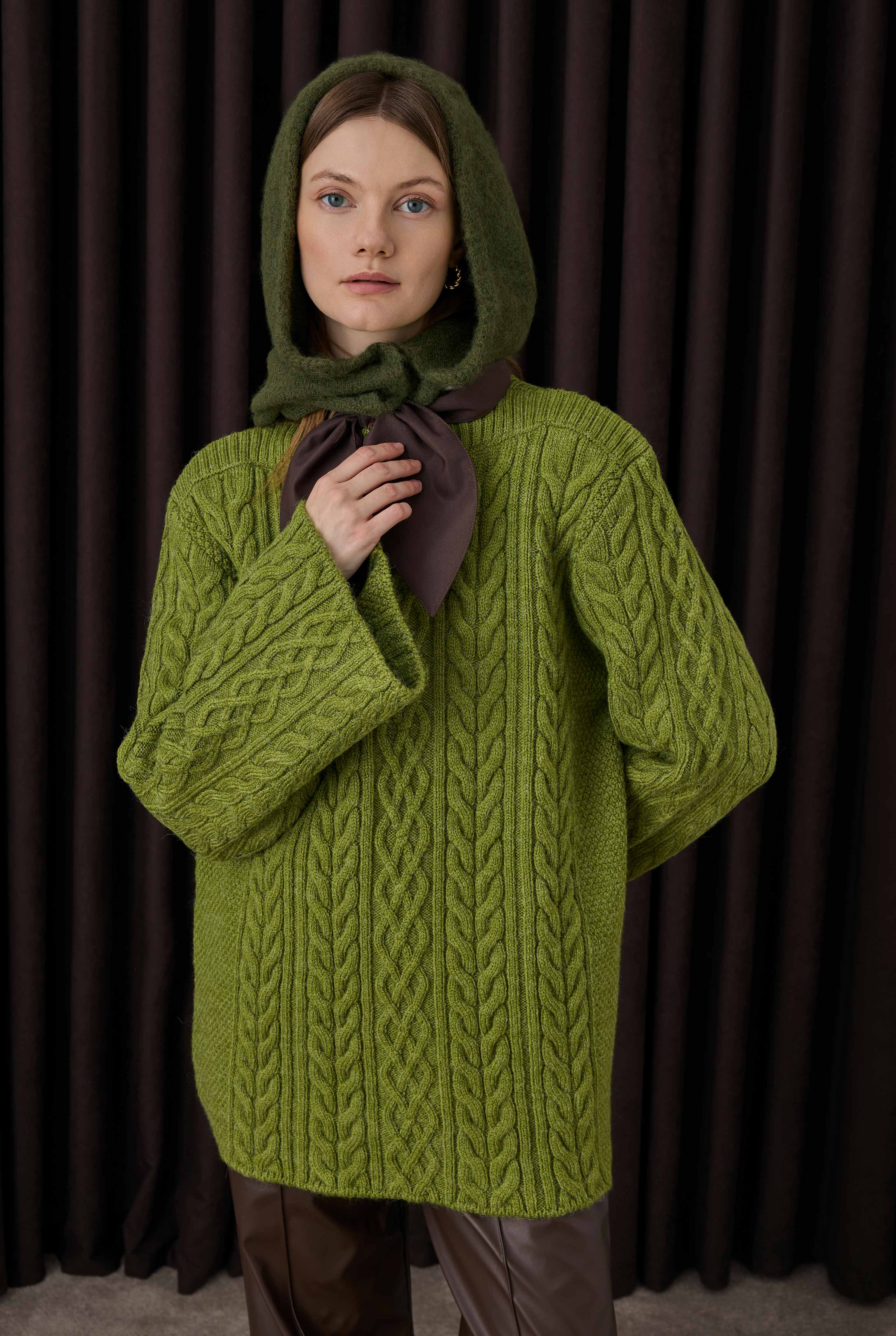 Cable-knit Sweater Moss Green - 3