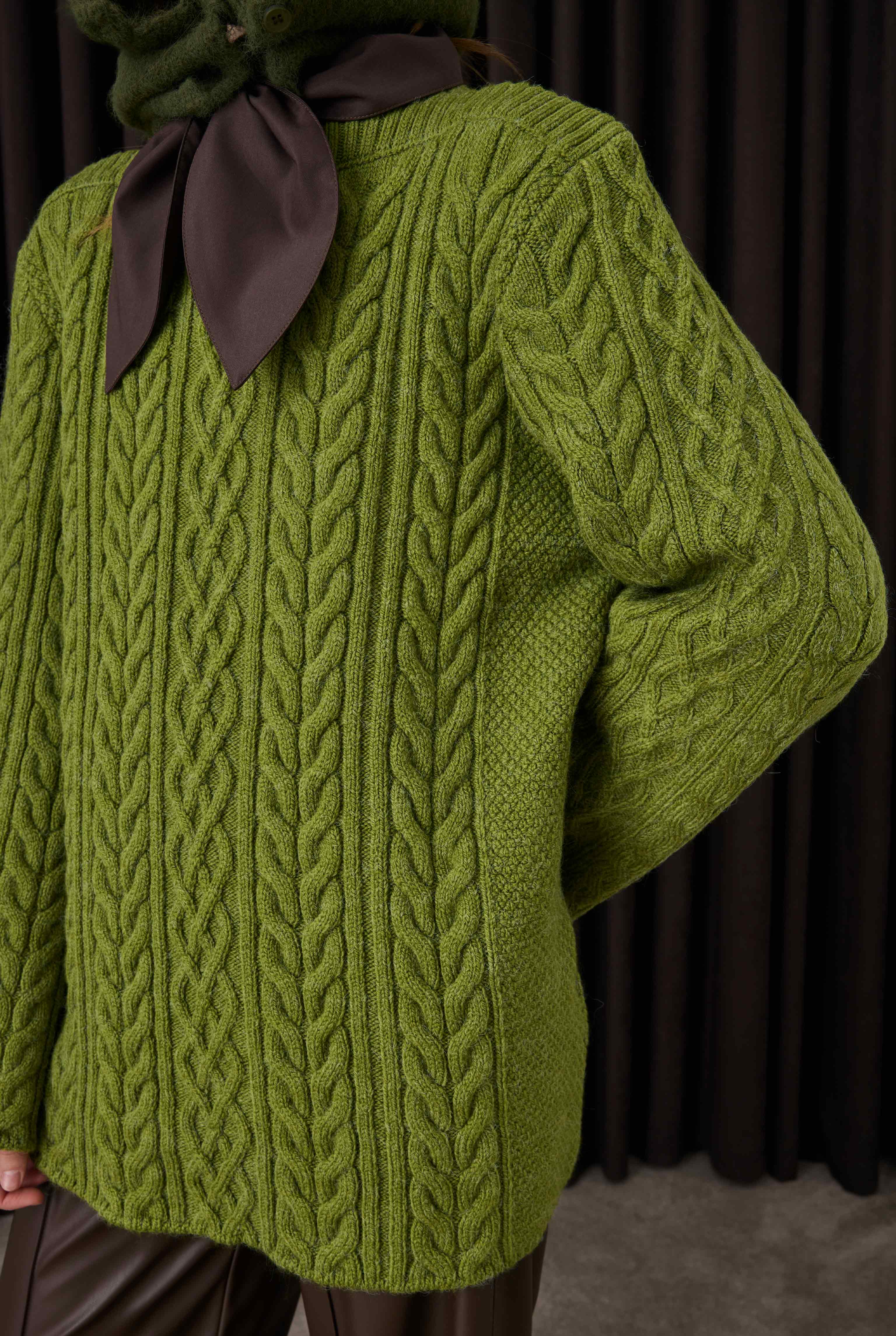 Cable-knit Sweater Moss Green - 4