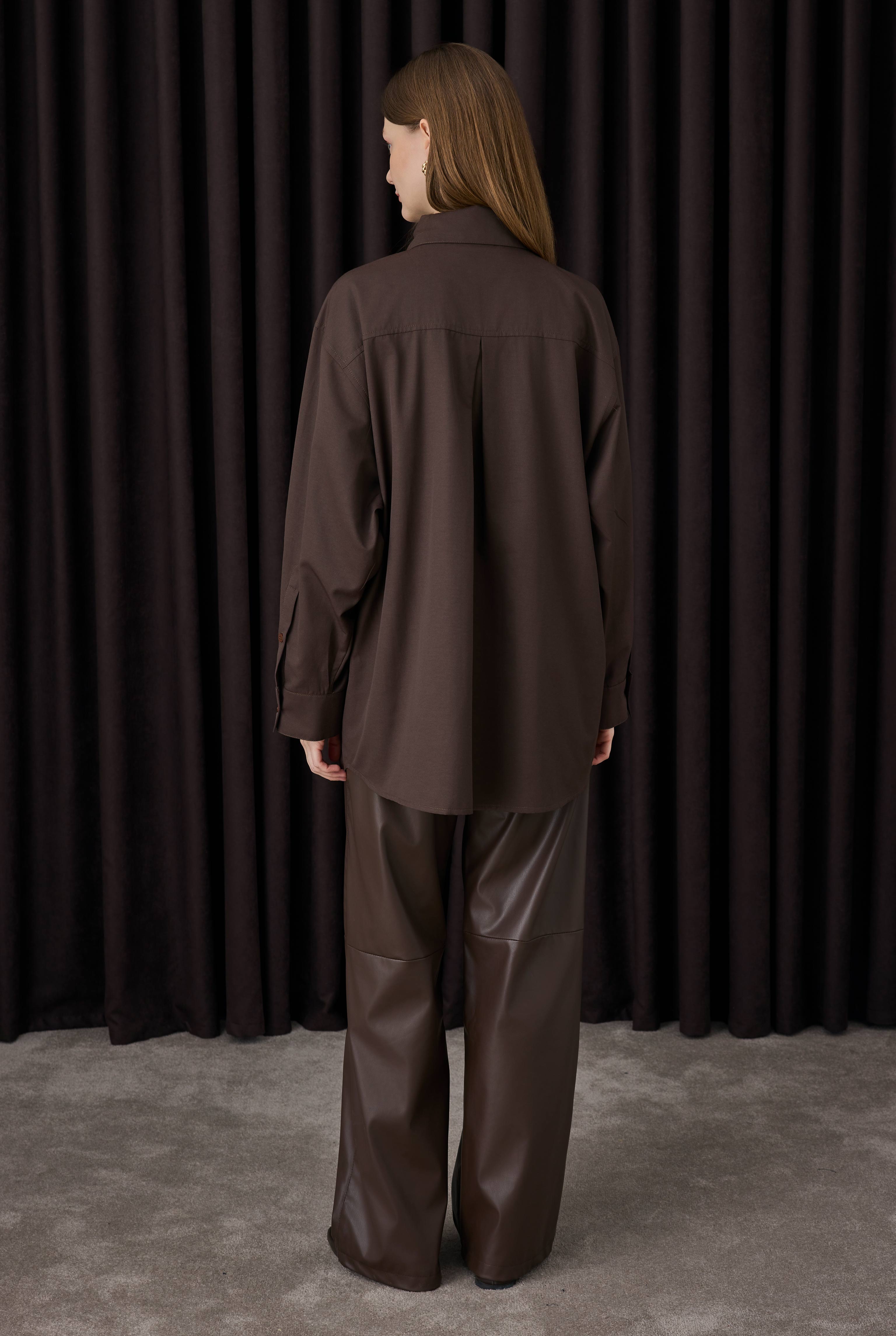 Bowtie Collar Shirt Dark Brown - 4