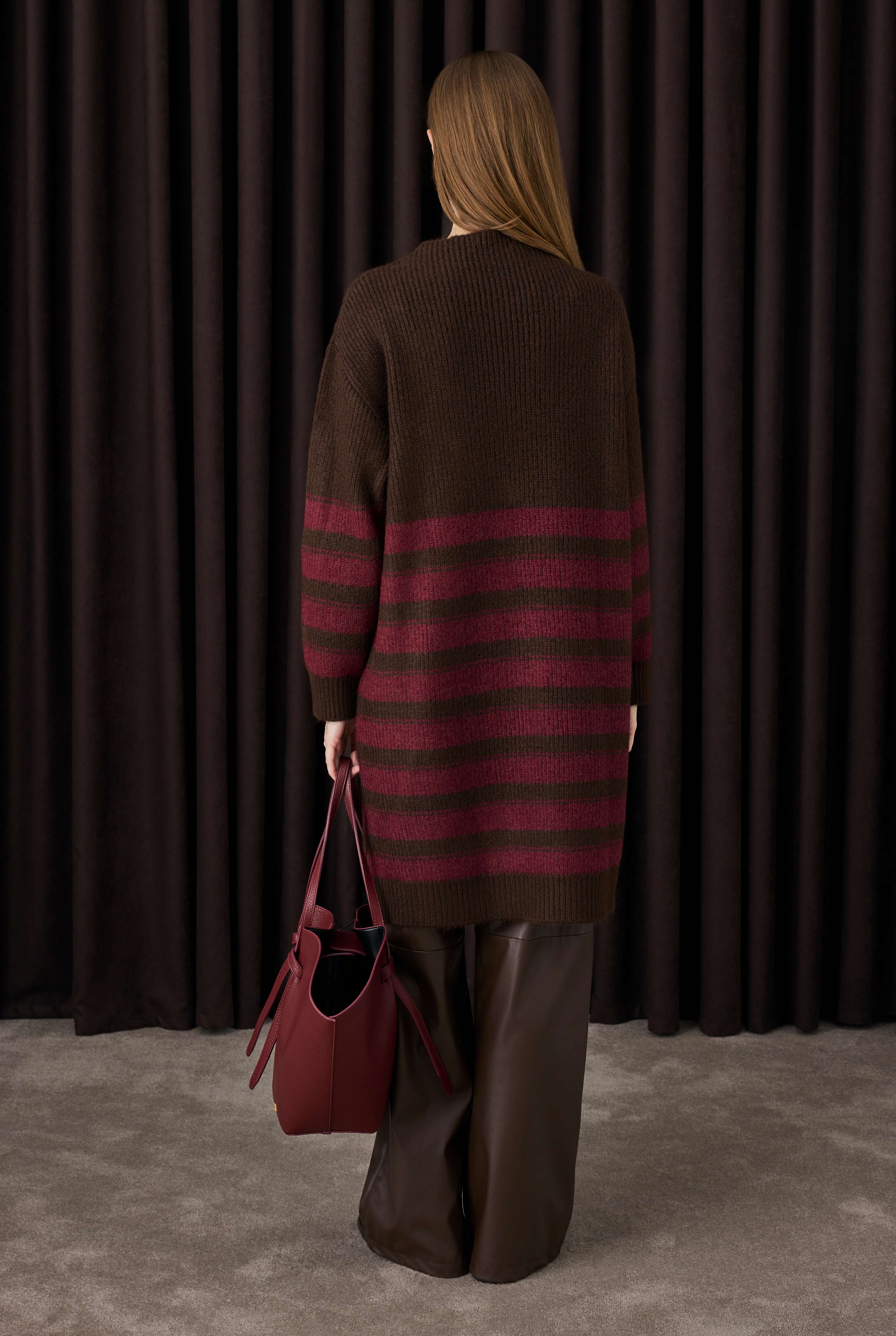 Long Fine Striped Sweater Brown-Bordeaux - 4