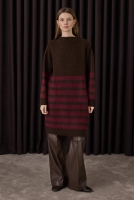 Long Fine Striped Sweater Brown-Bordeaux 
