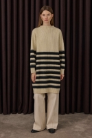 Long Fine Striped Sweater Bone-Black 