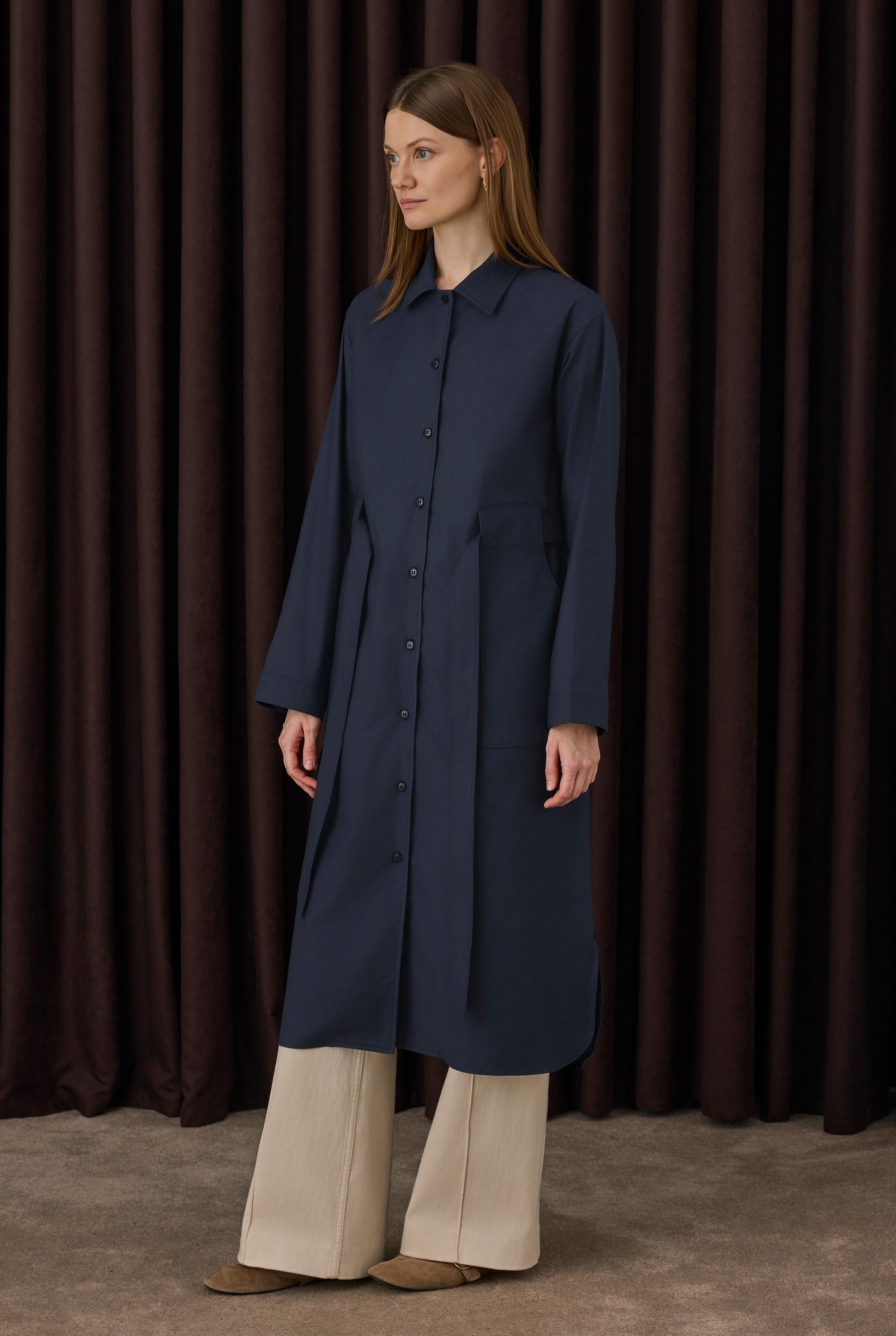 Belt Detailed Long Shirt Navy Blue - 2