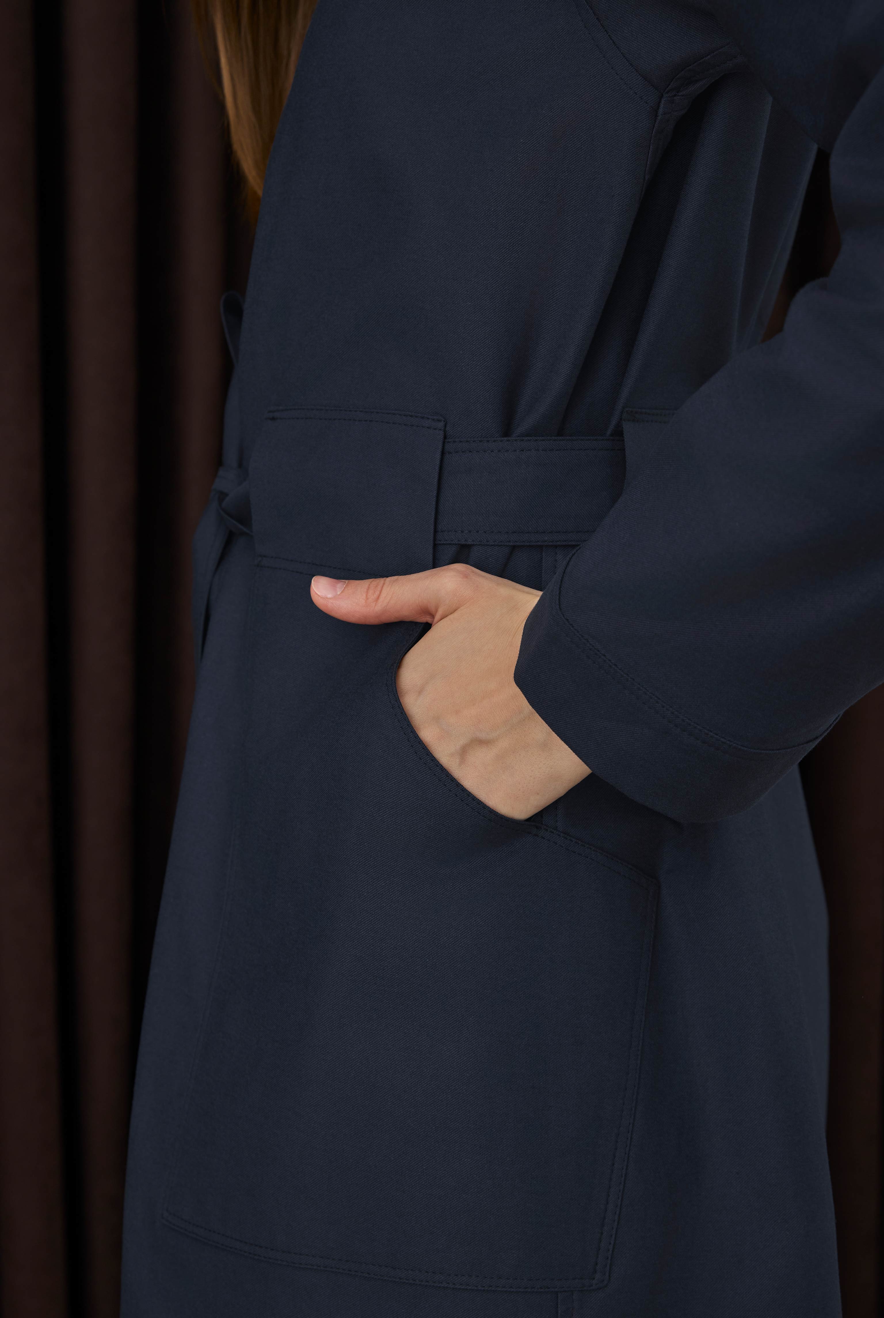 Belt Detailed Long Shirt Navy Blue - 3