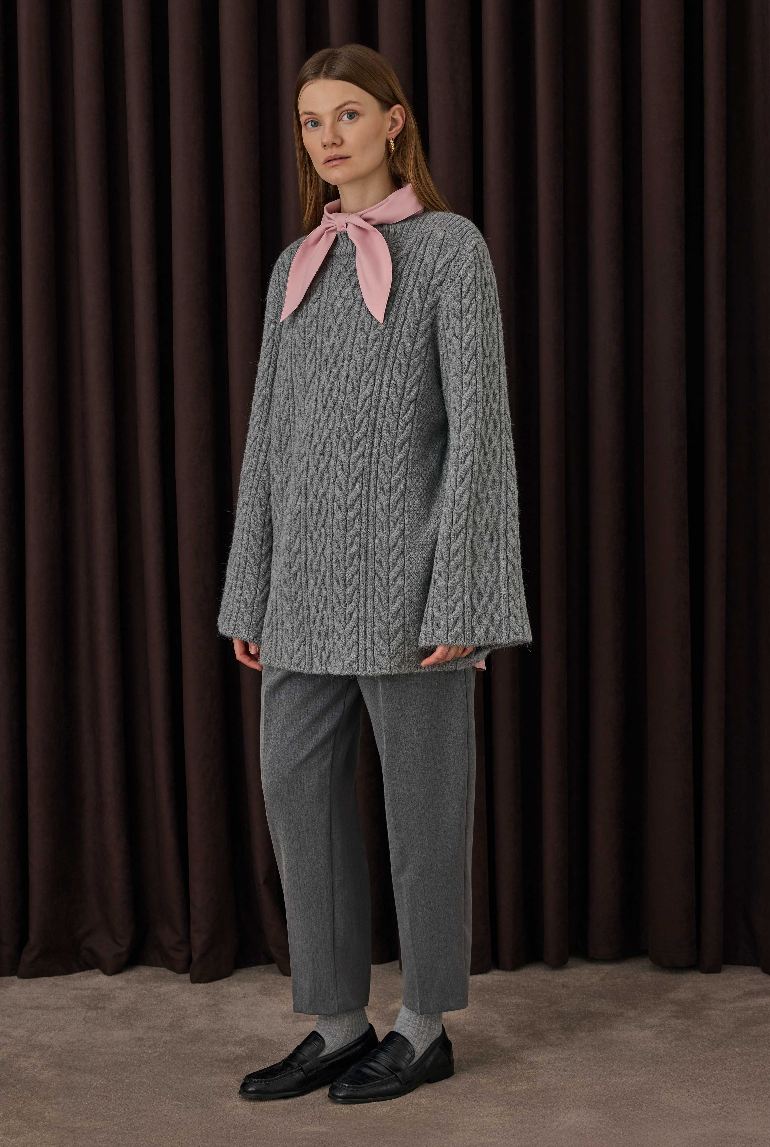 Cable-knit Sweater Gray - 3