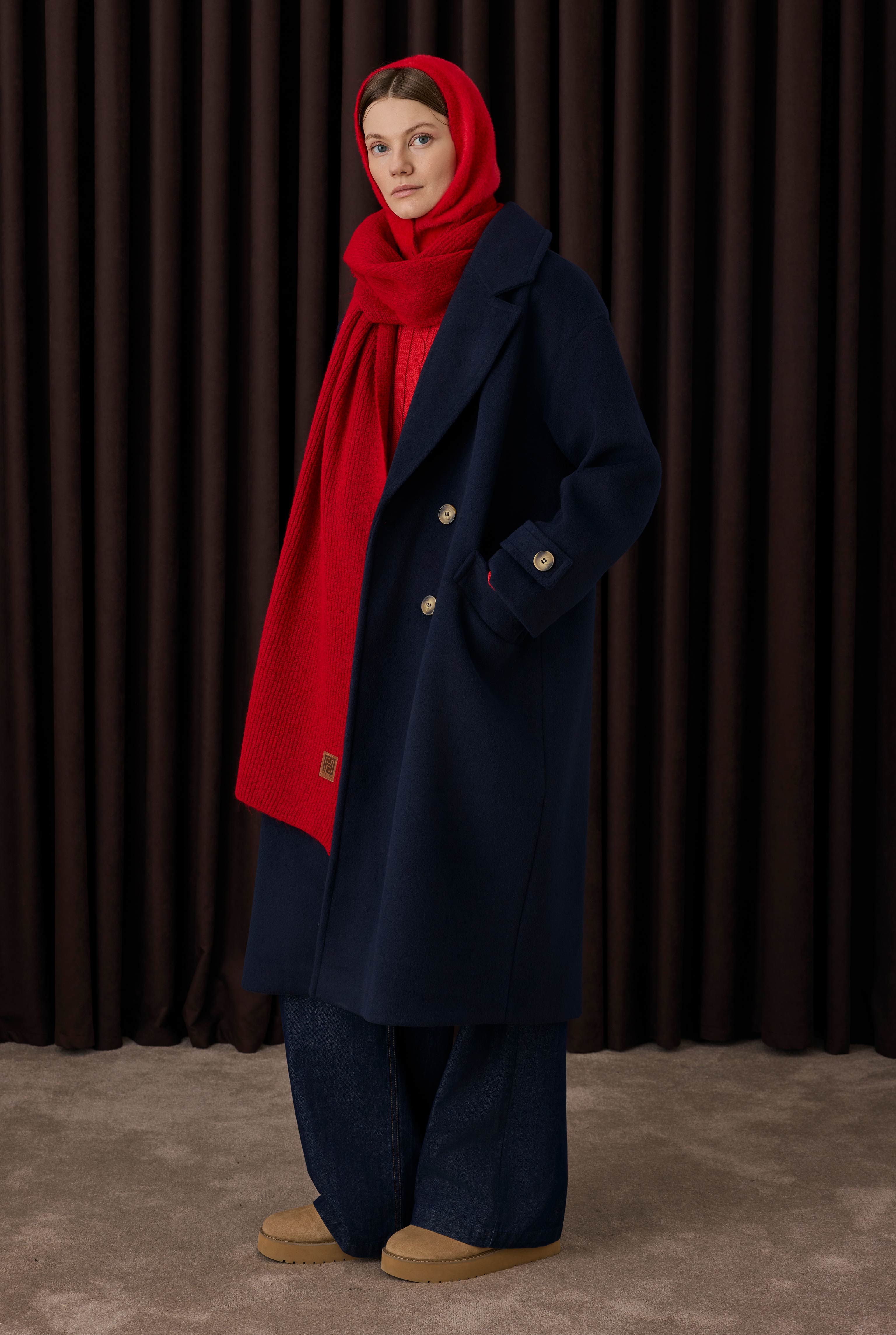 Epaulet Sleeved Coat Navy Blue - 3