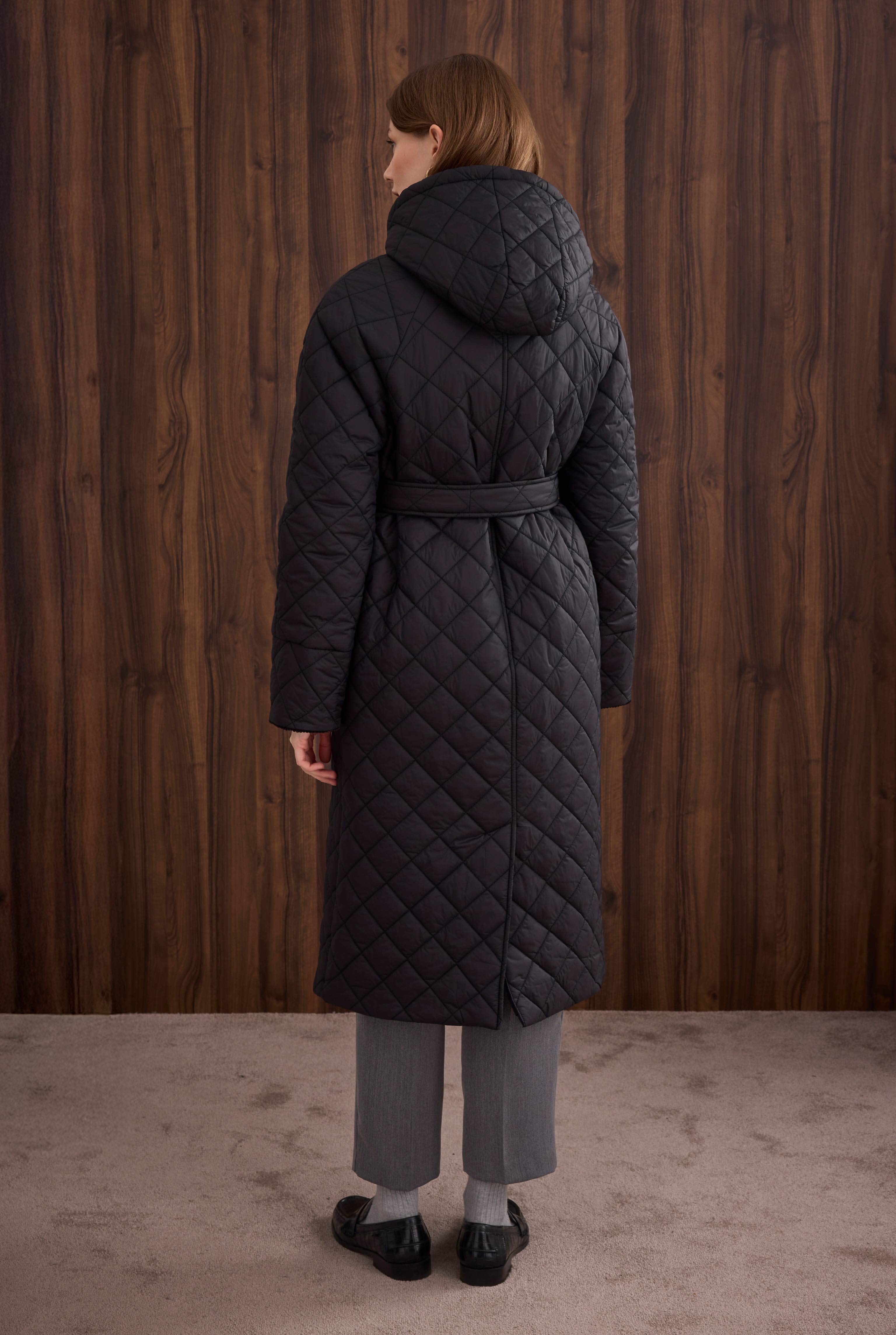 Long Quilted Coat Black - 6