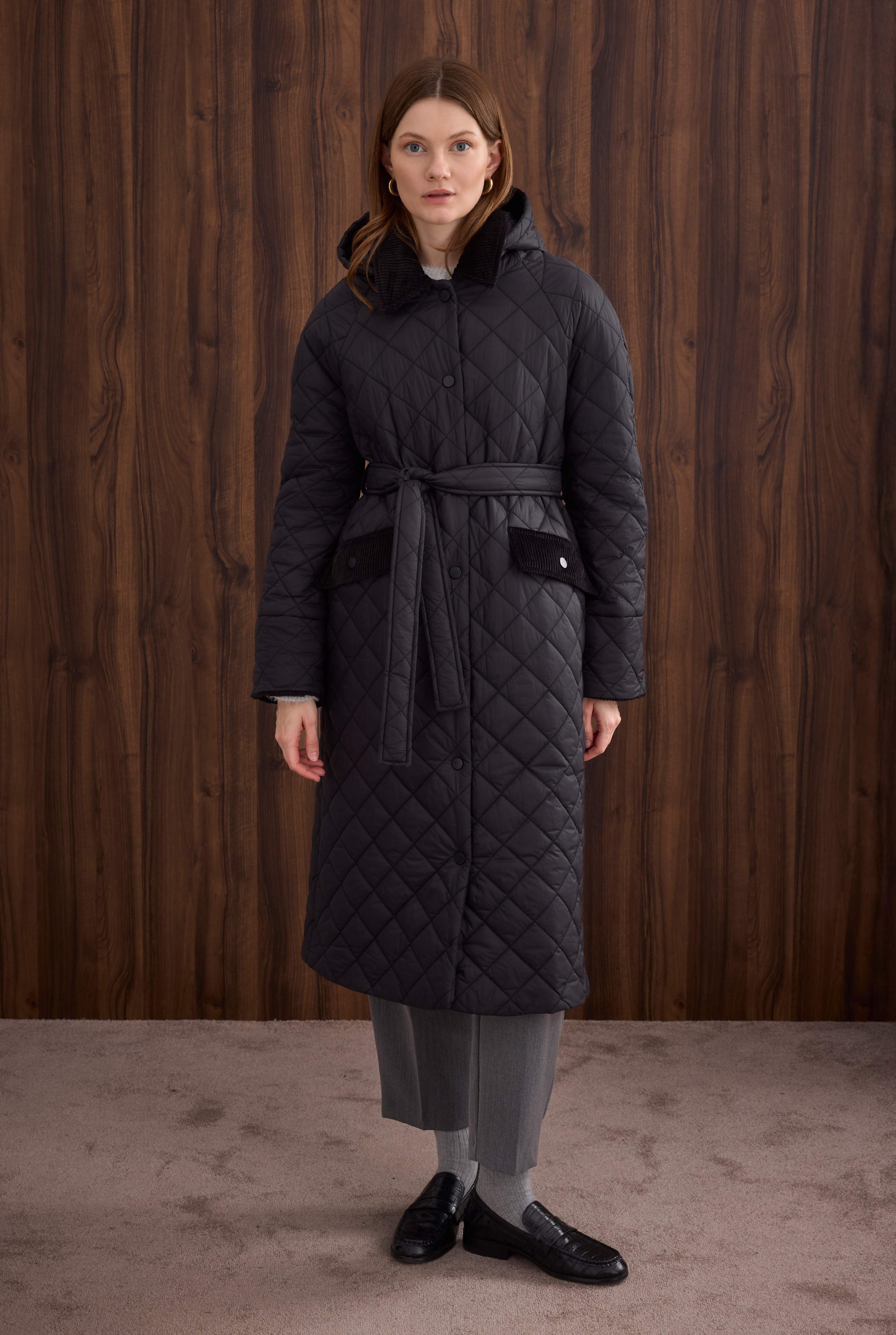 Long Quilted Coat Black - 1