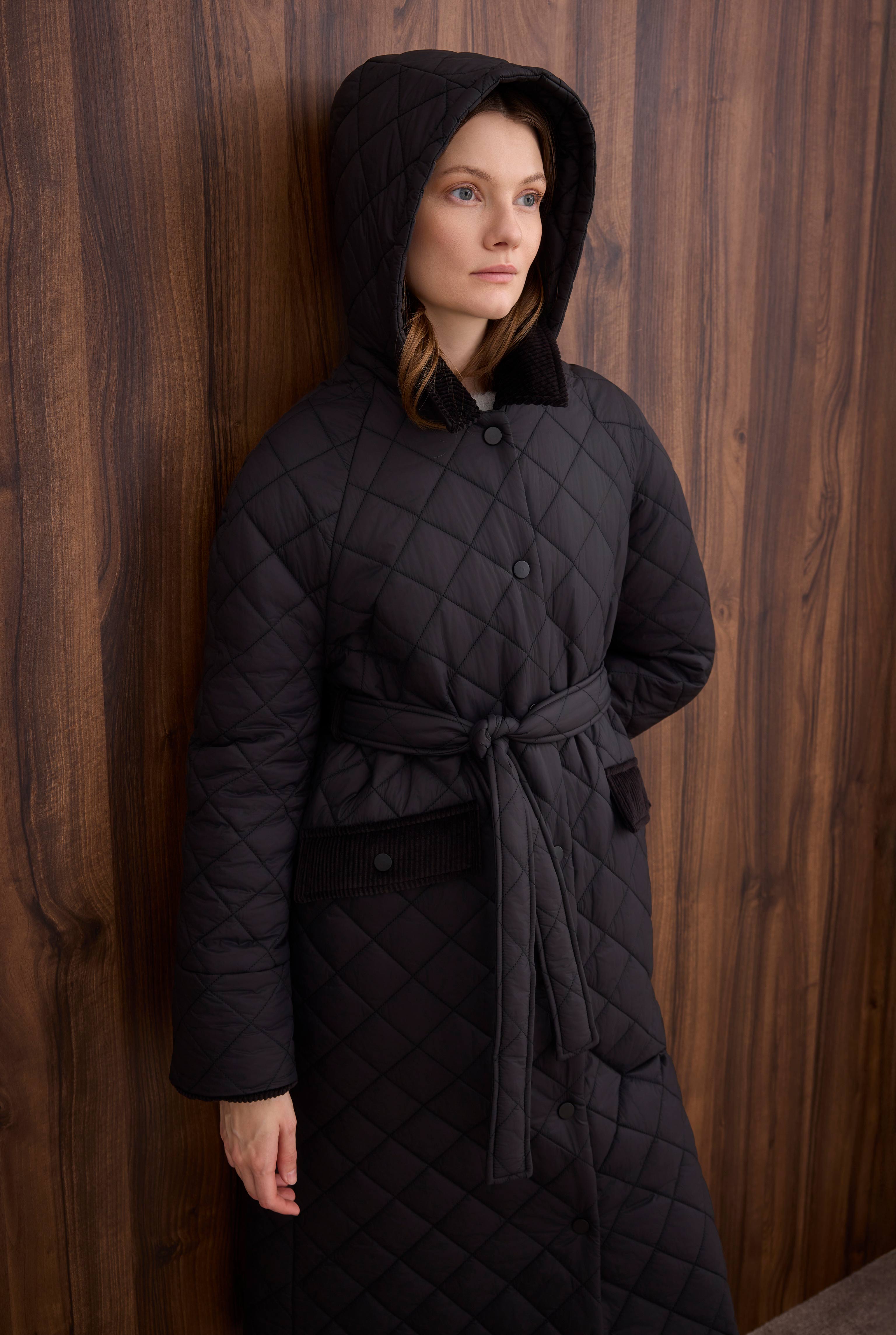 Long Quilted Coat Black - 4