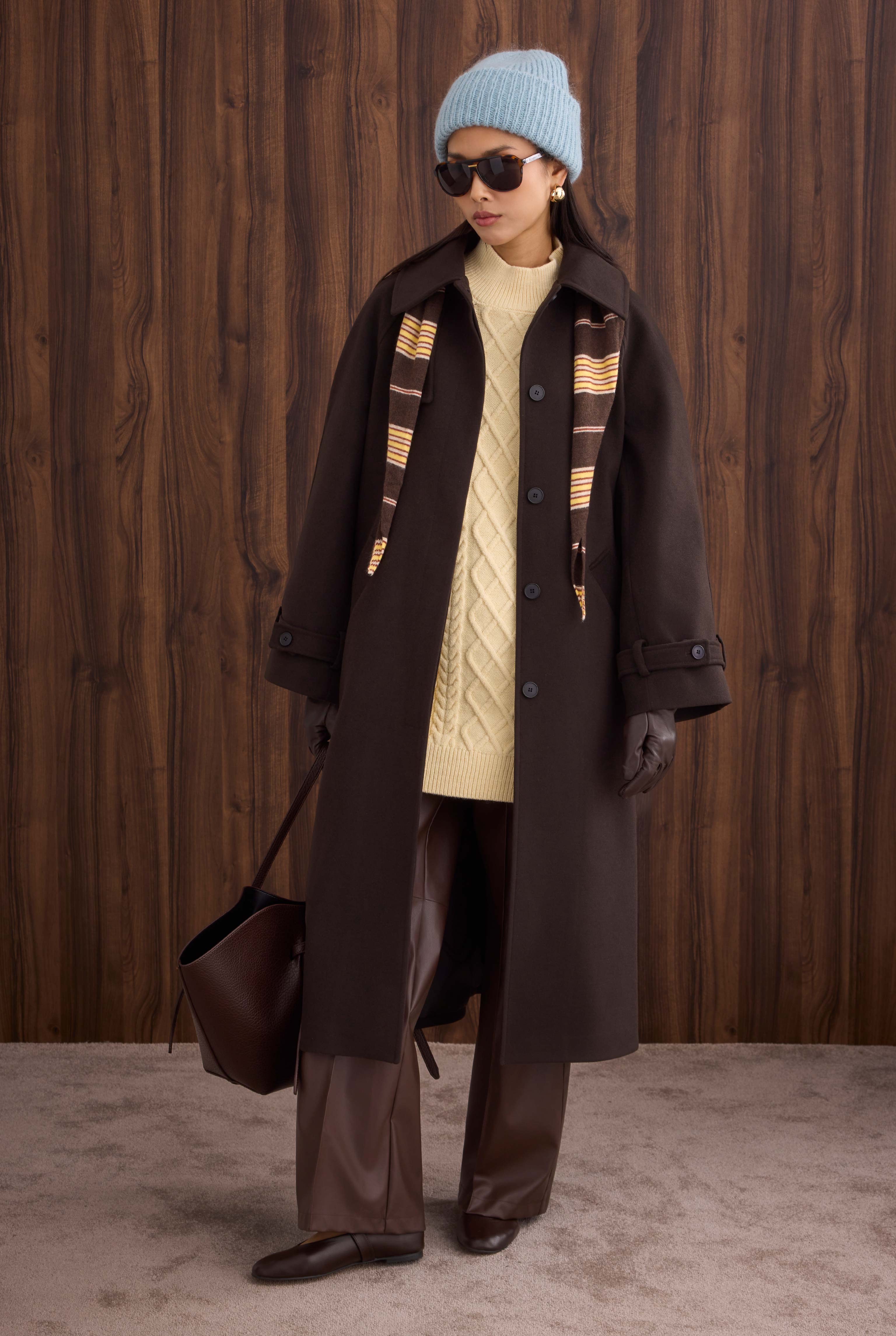 100% Leather Long Gloves Dark Brown - 5